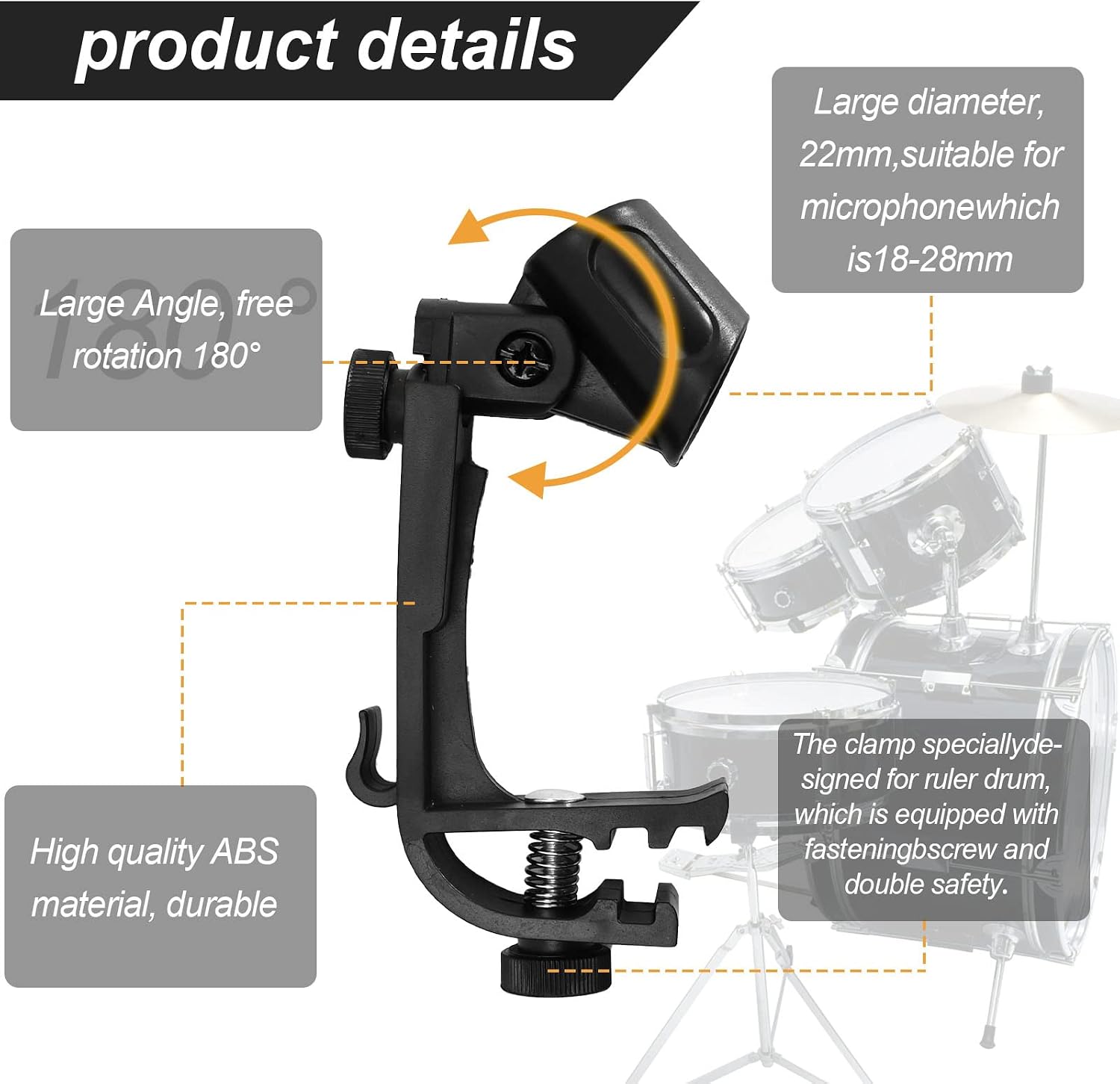 2PCS Drum Mic Clips Adjustable Small Microphone Clips for Drums Stands Mic Clips Drum Rim Loop Clips for 18-28mm microphones image 4