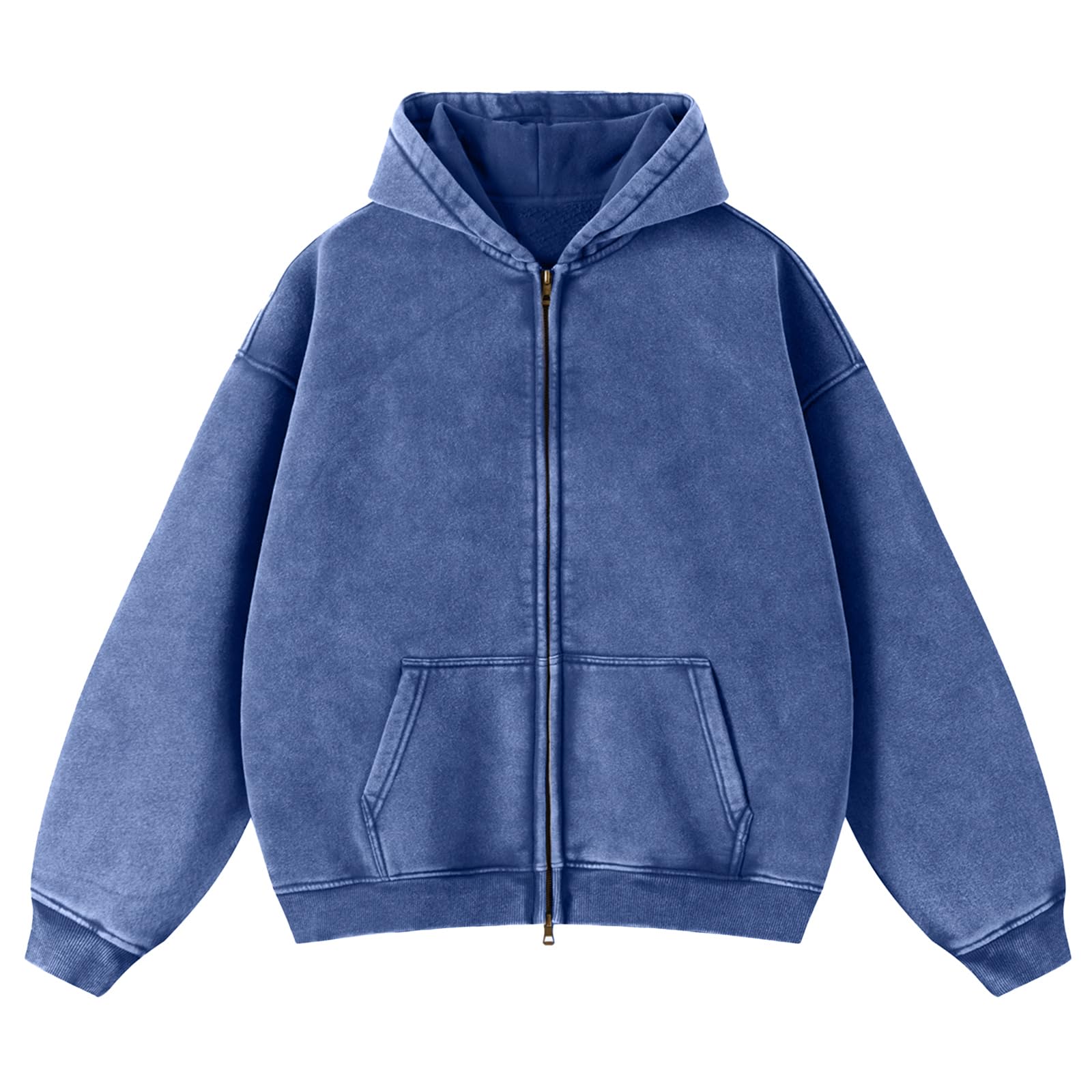 HOUZONIY Herren Fleece-Kapuzenpulli mit durchgehendem Reißverschluss Oversized Basic Zip Hoodie Y2k Hip Hop Sweatjacke Unisex mit Kapuze Pullover Jacke