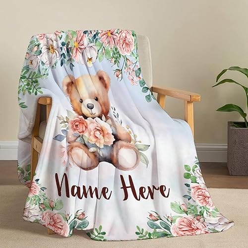 Miniatura 212 de Manta personalizada con diseño de jirafa y elefante, manta de franela suave, acogedora y ligera con nombre para sofá, cama, sofá, regalo, unisex