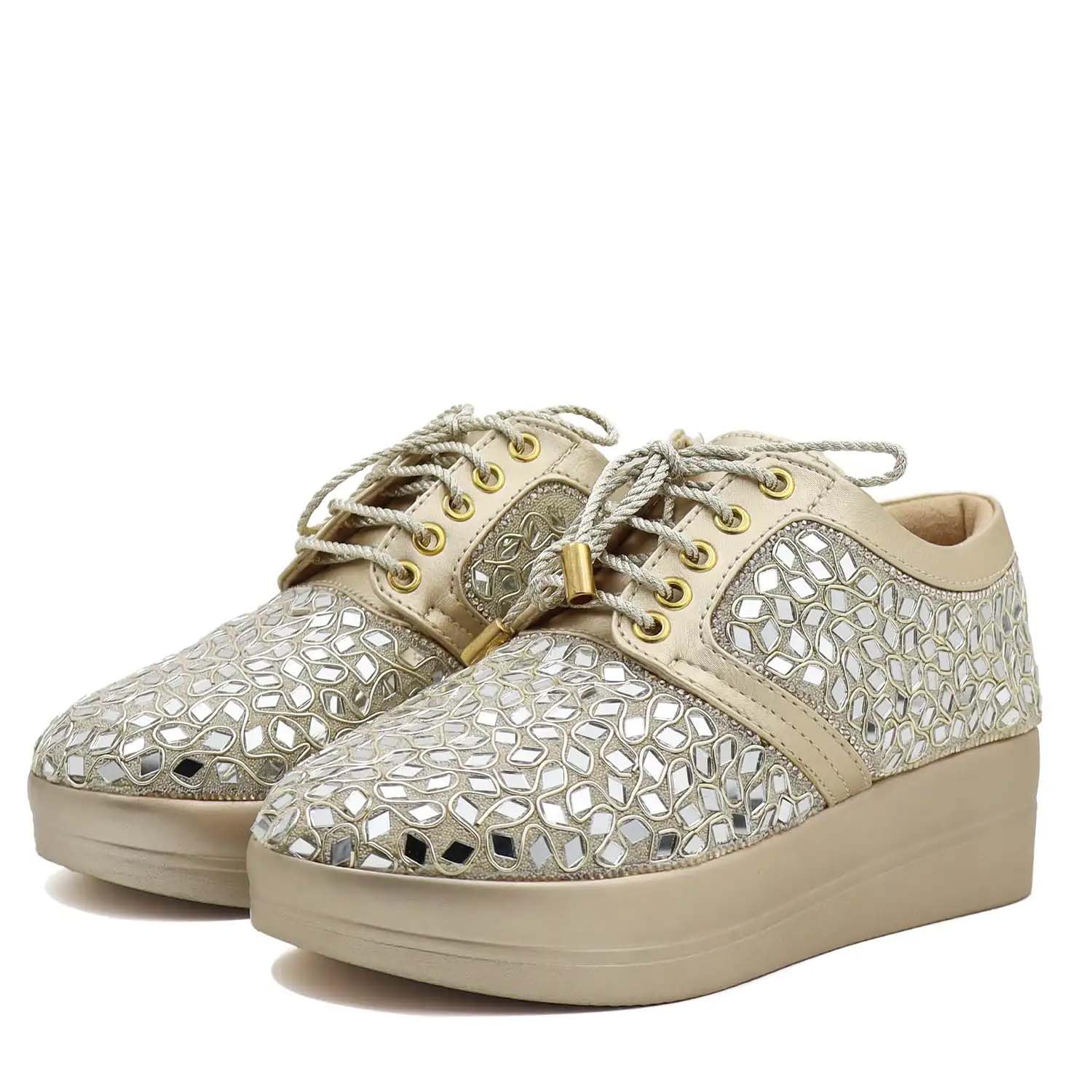 Navya Bridal Sneaker, Rose Gold and Light Gold, for Weddings and Festive Occasions, Soft Cushioned, Lightweight Wedge Sole, Handmade-image-40