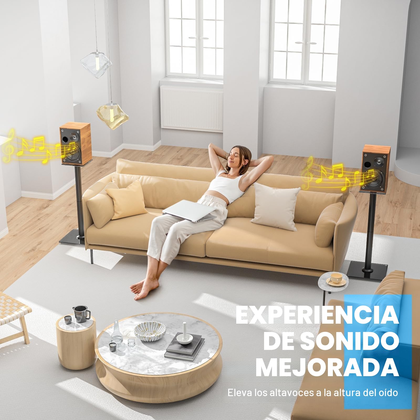 Rfiver 68cm Surround Universal Soporte de Altavoz de Pie, Satélite y Soporte para Altavoces de Estantería con Gestión de Cable, 10kg Surround Soporte para Altavoz 1 Par, Negro
