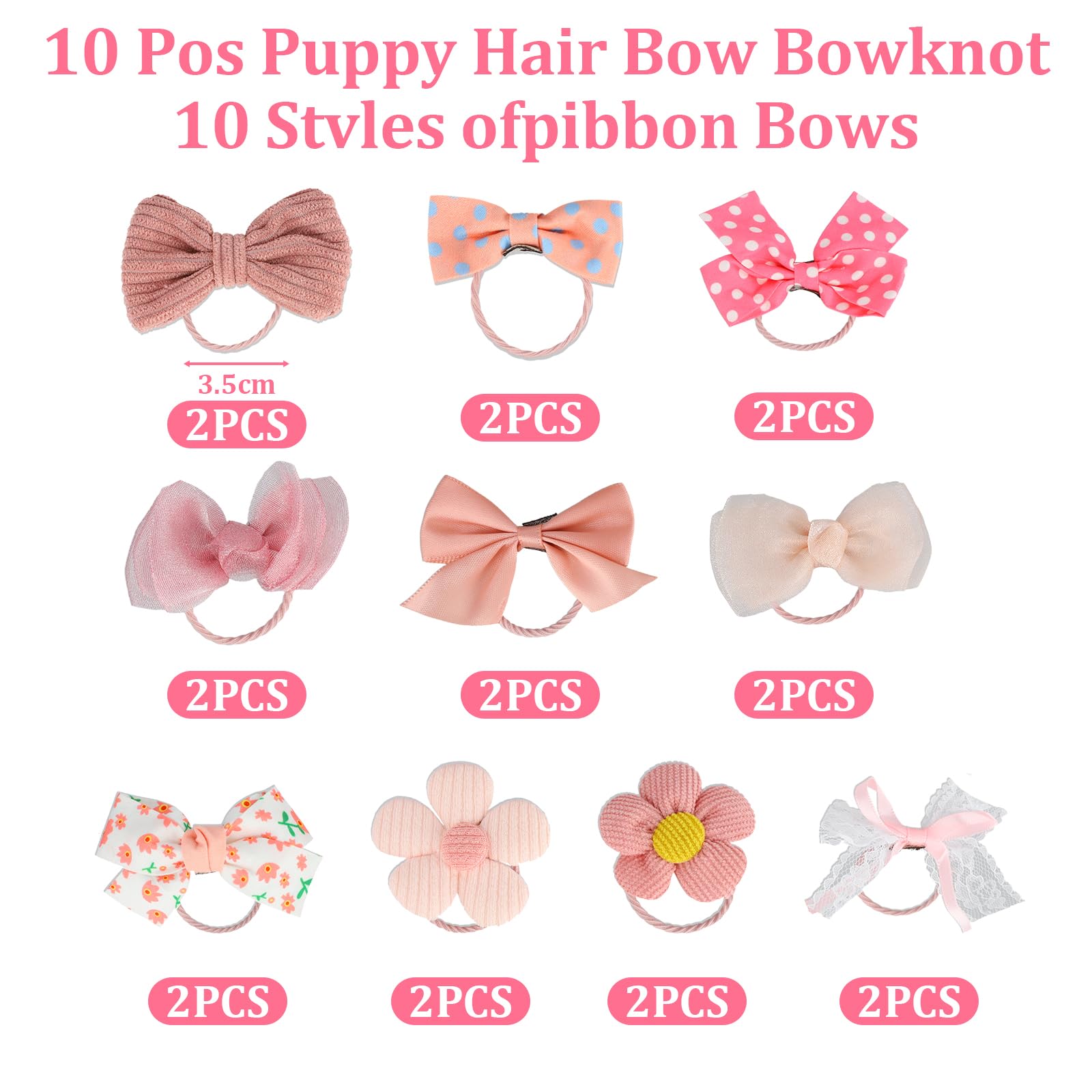 20 Pcs Sakura Pink Dog Hair Bow, Bow Bulk with Rubber Bands Elastic, Mix Style Handmade Cute Dogs Gooming Flower Ball Bowknot Top Knot for Pet Hair Grooming, Photo Taking and Daily Entertainment