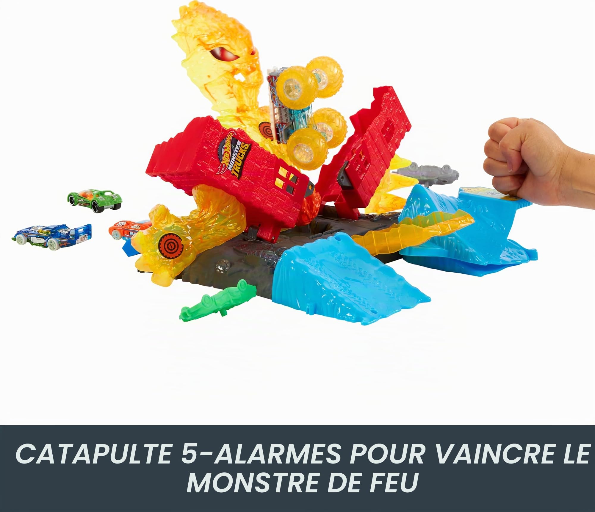Hot Wheels Monster Trucks Arena Smashers demi-finale, Coffret connectable avec 1 Monster Trucks Hot Wheels® et 2 voitures à écraser, HTP39