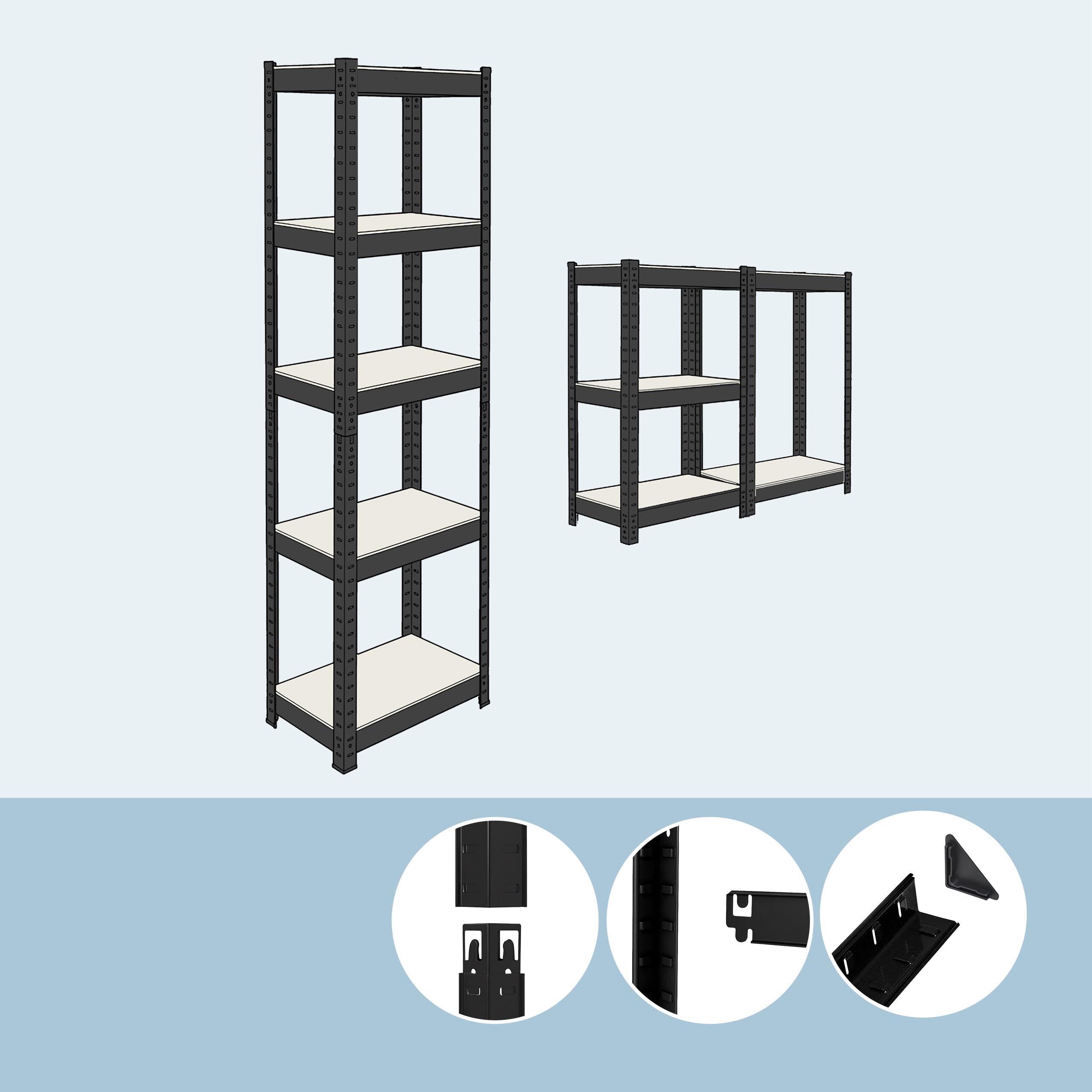 Relaxdays Scaffale, HxBxT: 180 x 40 x 40 cm, 5 Ripiani, 300 kg, per Ufficio, Cantina, Grigio/Nero