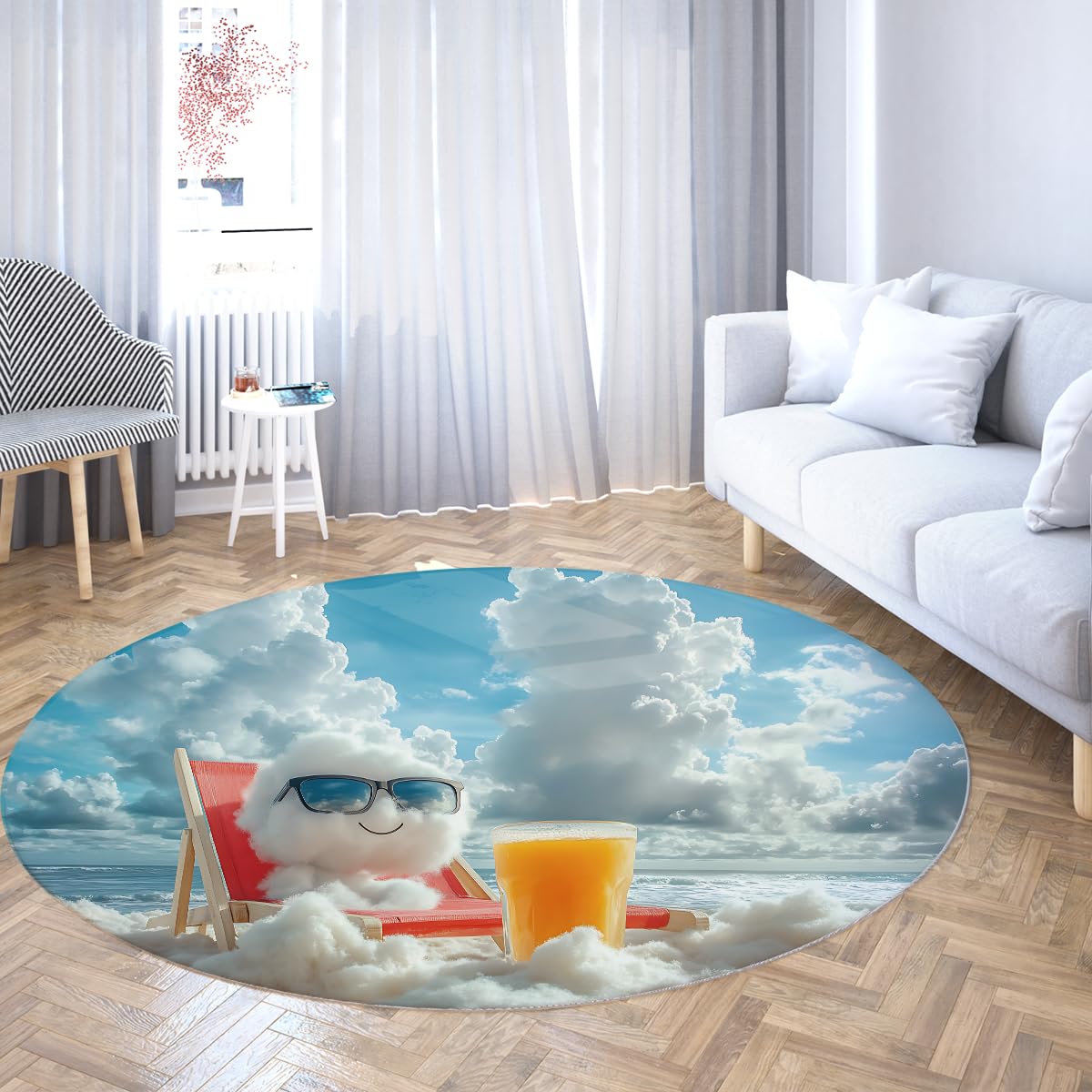 Tapis rond lavable bleu pour sol glissant de cuisine et entrée