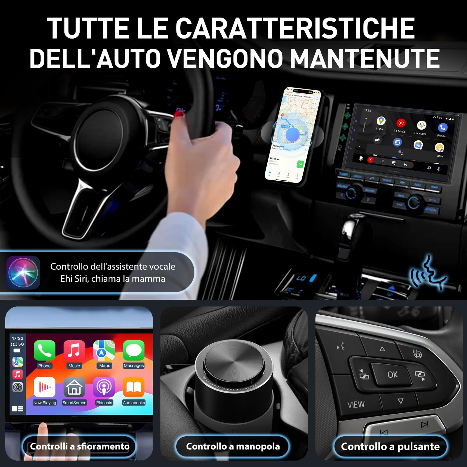 SwartLife Adattatore Carplay Wireless & Android Auto Wireless Adapter 2 IN 1, a-pple carplay auto wireless Converte Android Auto/Carplay da cablato in Wireless, Adatto al 99% dei veicoli Plug&Play