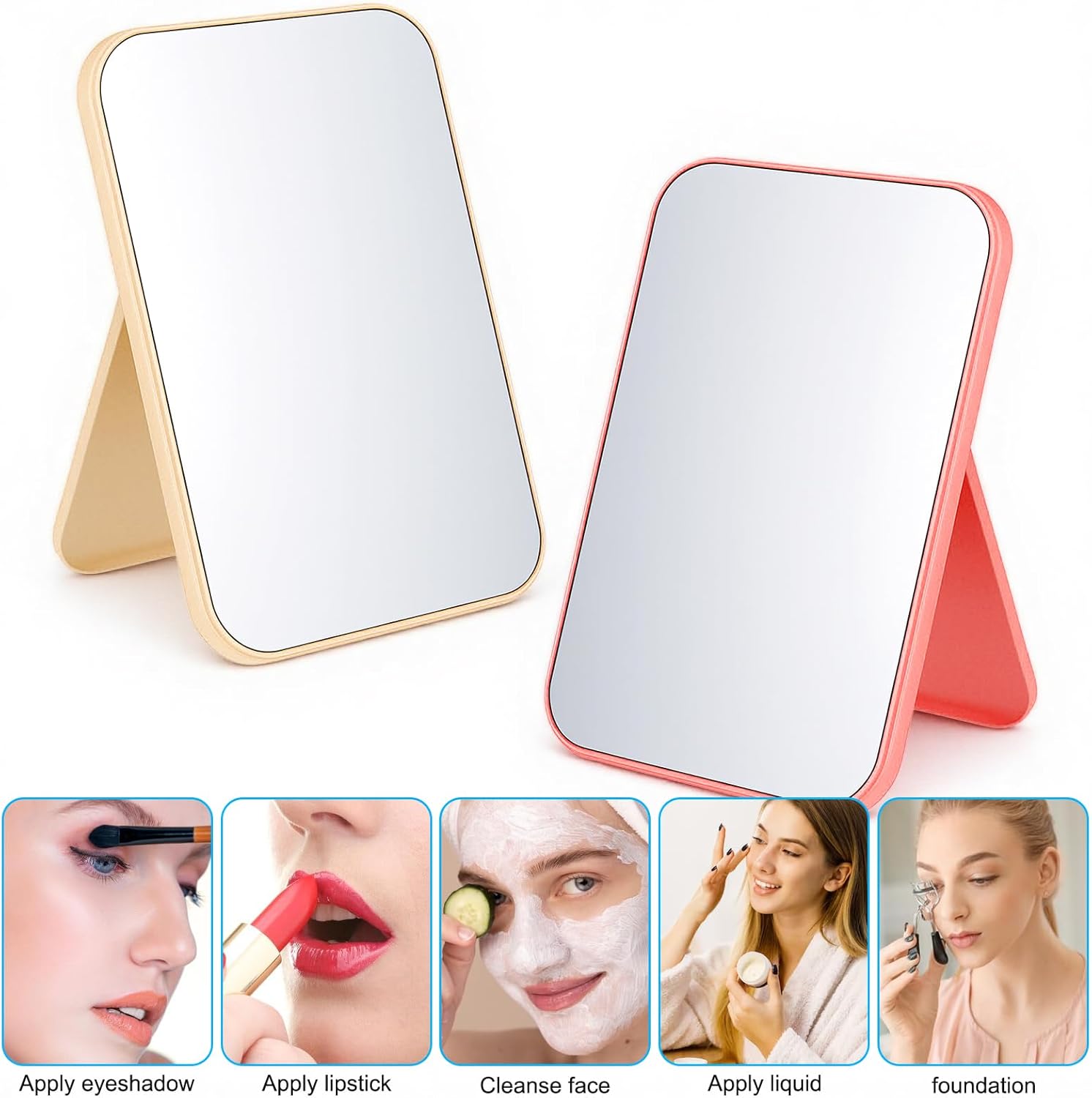 12 Pcs Desktop Makeup Mirror, 8" Vanity Table Mirror with Stand, 90°Adjustable Portable Folding Travel Mirror for Spa Party, Girl, Women, Beauty, 4 Color