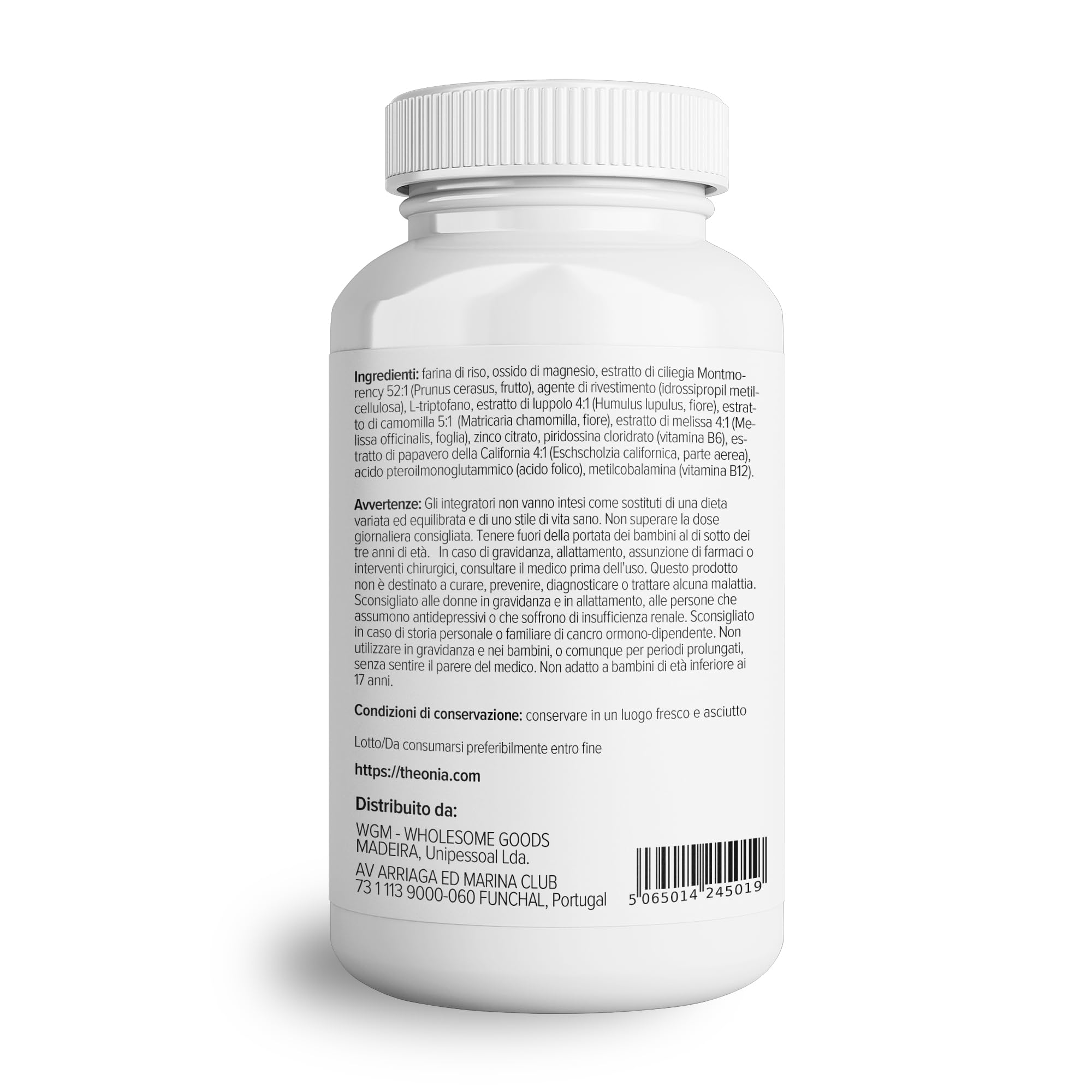 Theonia complesso notte con 100mg di L-triptofano, camomilla e melissa, integratore naturale per il sonno e il relax - 60 capsule, non OGM, vegetariano