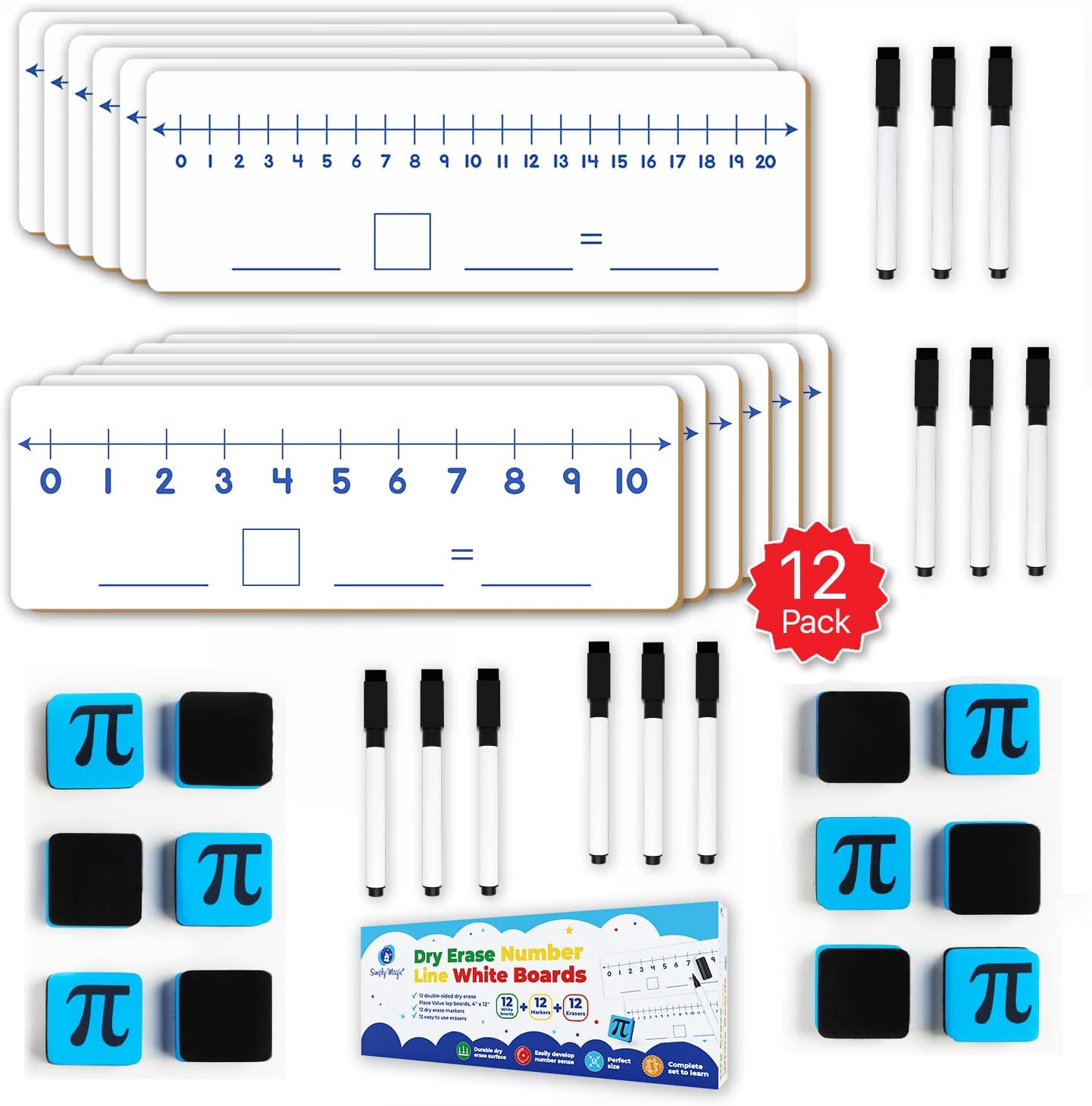 12Pack DoubleSided Dry Erase Number Line White Boards