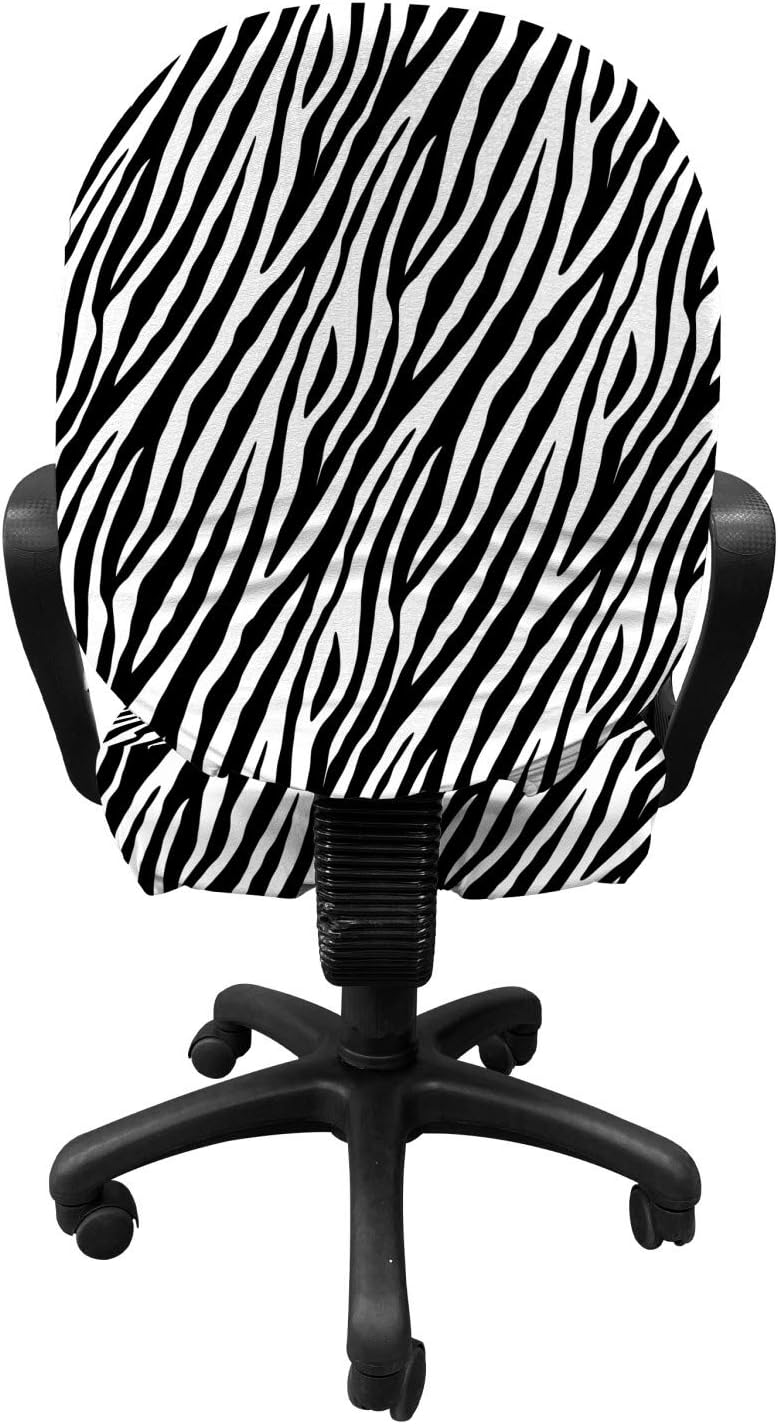 Ambesonne Zebra Print Office Chair Slipcover, Repeating Animal Skin Ornament Jungle Savage Animal Safari Life, Protective Stretch Decorative Fabric Cover, Standard Size, Grey Charcoal