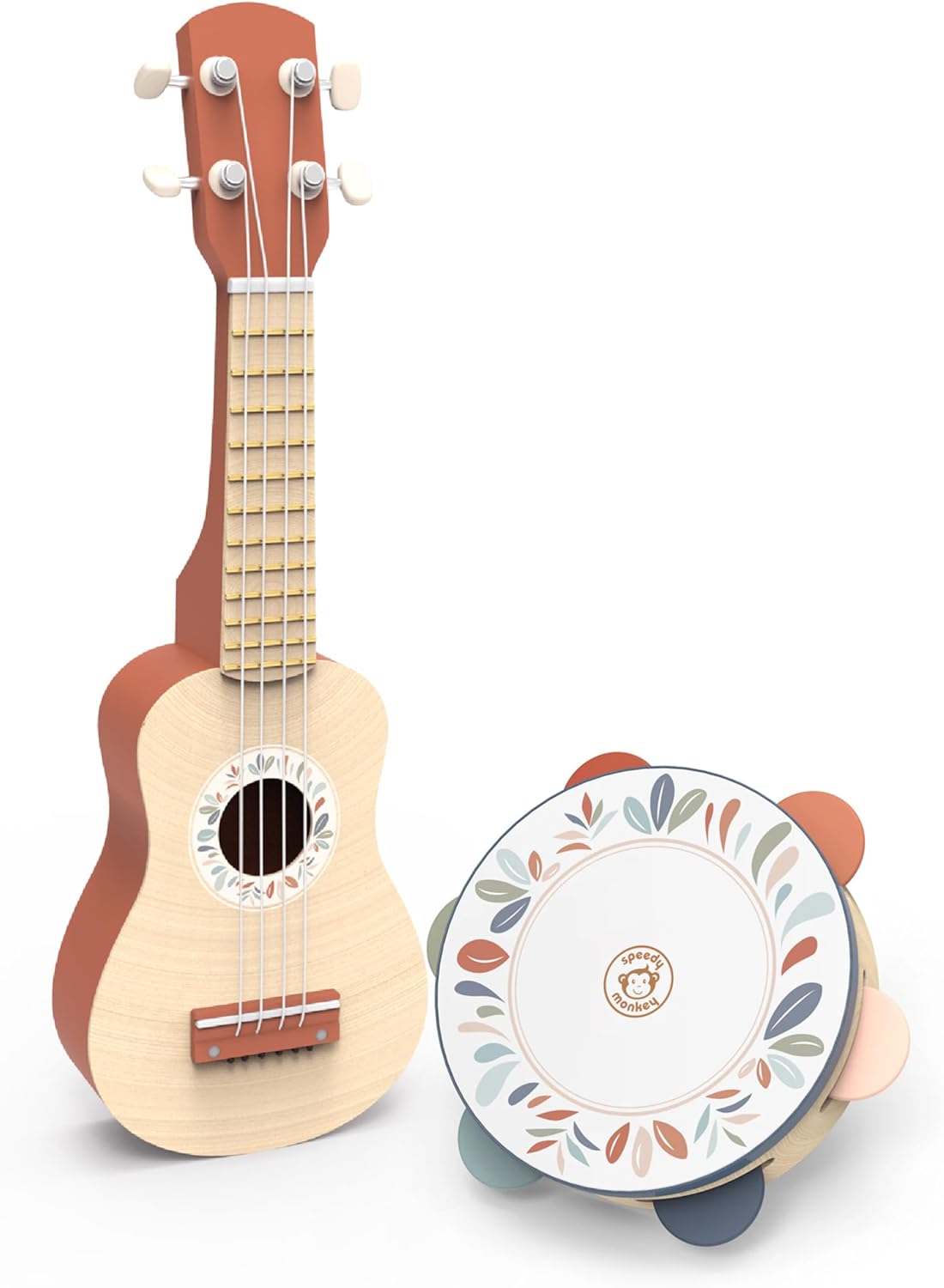 SPEEDY MONKEY Kid's Ukulele & Tambourine Musical Instruments Set, Montessori Toys