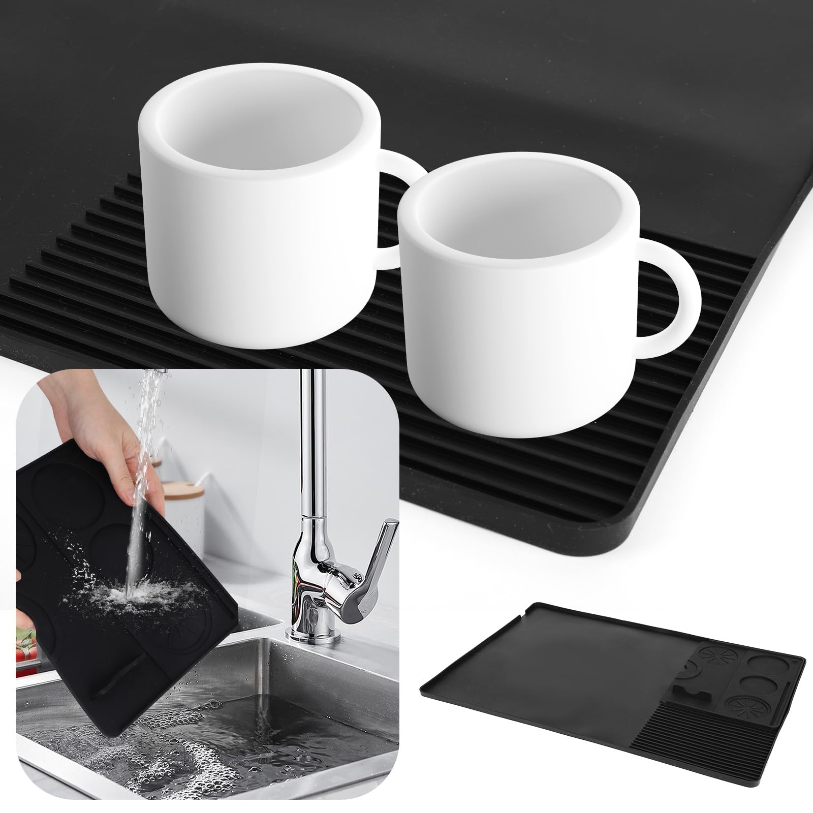 Zestaw Silikonowych Podkładek Pod Kawę 2 w 1 z Podniesioną Krawędzią, 60x40cm Odporny na Ciepło Antypoślizgowy Podkładka Pod Espresso do Ninja Luxe Akcesoriów Ekspresu Kawy