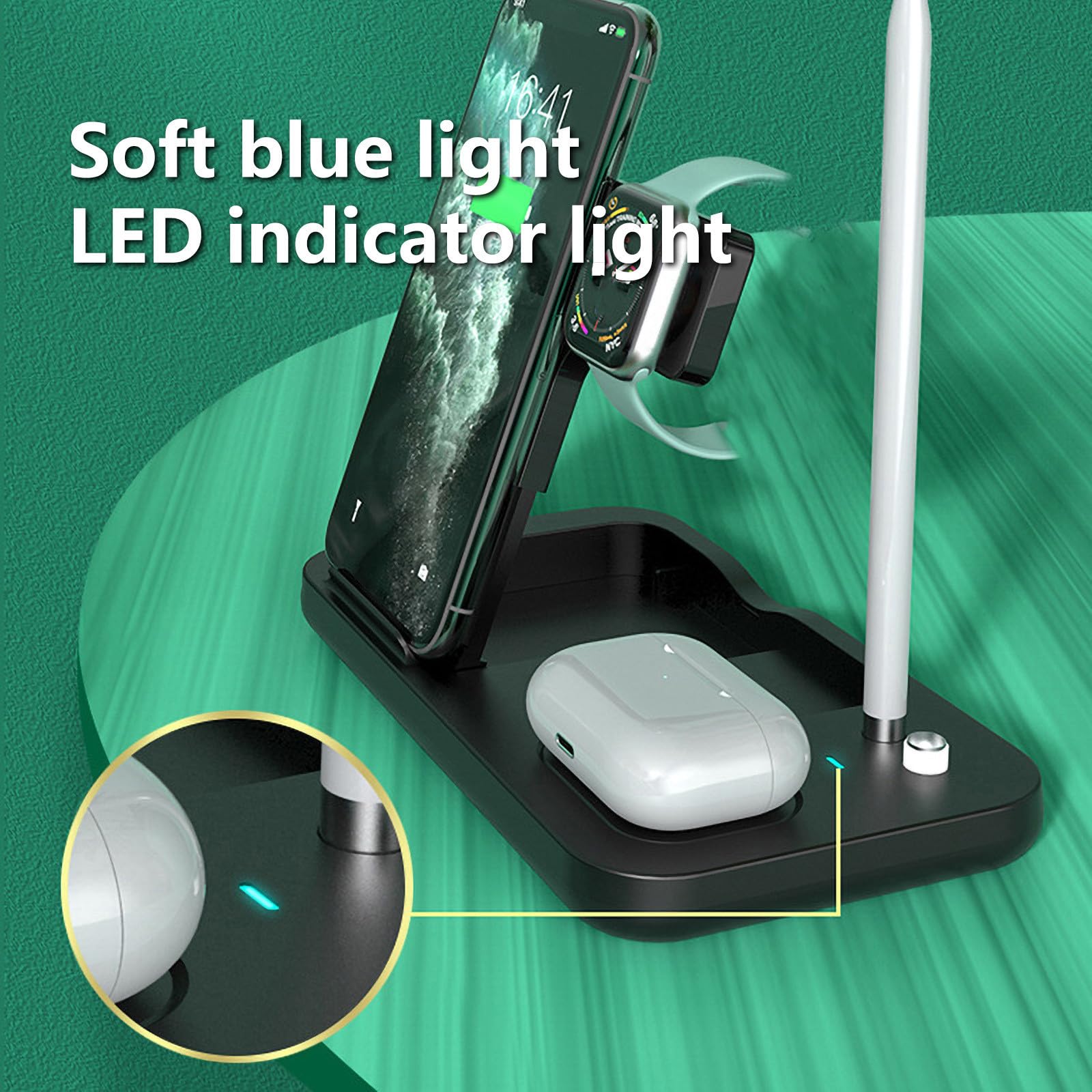 Cargador Inalámbrico 3 en 1 con Adaptador y Estuche de Viaje, Estación de Carga Inalámbrica Rápida, Carga Inalámbrica Más Rápida de 15W, Protección Inteligente Múltiple, Cargador Inalámbrico Plegable/