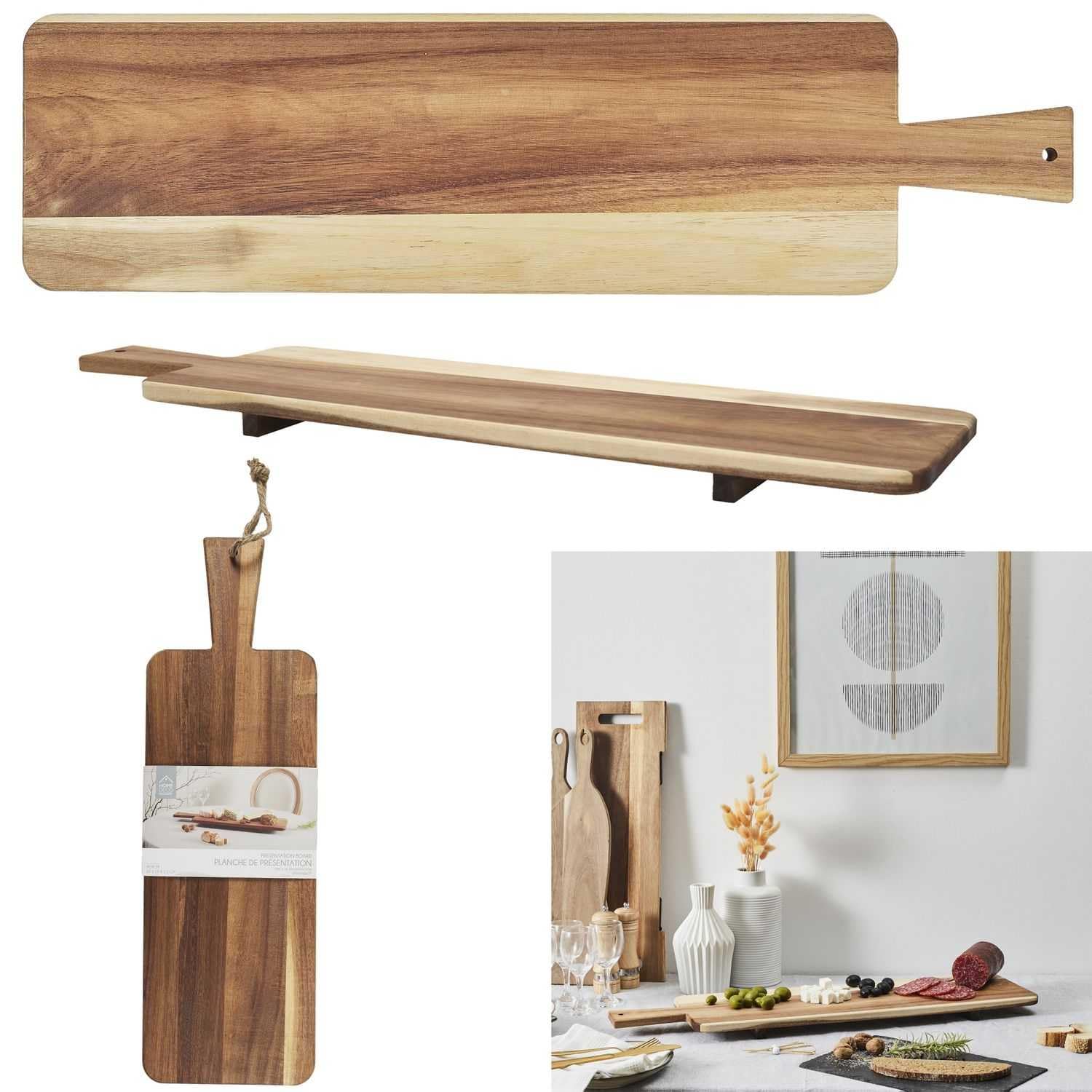 HOME DECO FACTORY - KA0328 Expositor con Soporte de Acacia 60 cm - Diseñado para Servir Tapas y Aperitivos - Diseño Elegante y Fácil de Mantener - Color Marrón