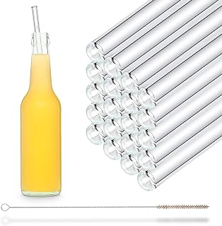 Halm Glasstrohhalme - 20 Stück gerade 27 cm lang original für Kukki Cocktail Flasche + plastikfreie Reinigungsbürste Spülmaschinenfest Nachhaltig - Glastrinkhalme Glasstrohalme Flaschen Wasserflasche
