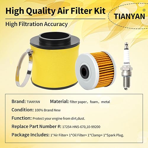Miniatura 2 de TIANYAN 17254-HN5-670 Filtro de aire con filtro de aceitekits de bujías de repuesto para Honda Rancher TRX350FE TRX350TE TRX350TM 2000-2006 TRX400FA