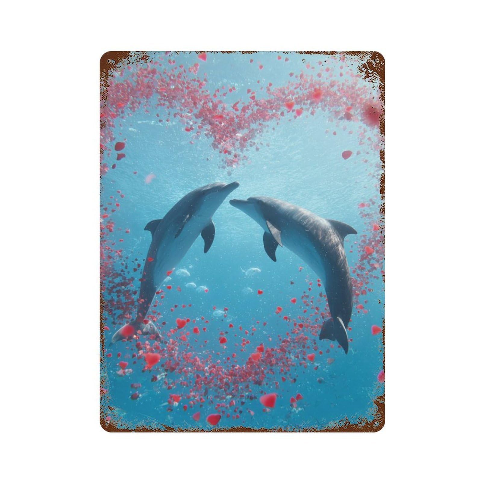 Dolphins Underwater Romance Retro Metal Sign 15.7"x11.8", Classic Wall Plaque for Basement, Hobby Room And Garage Decor