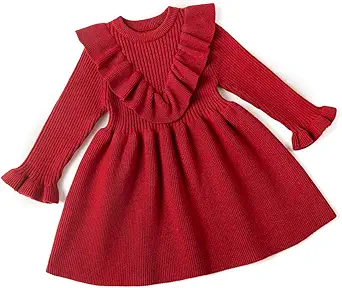 Curipeer Infant Toddler Girls Sweater Dresses Long Sleeve Ribbed Knit Pullover Ruffle Cozy Dress