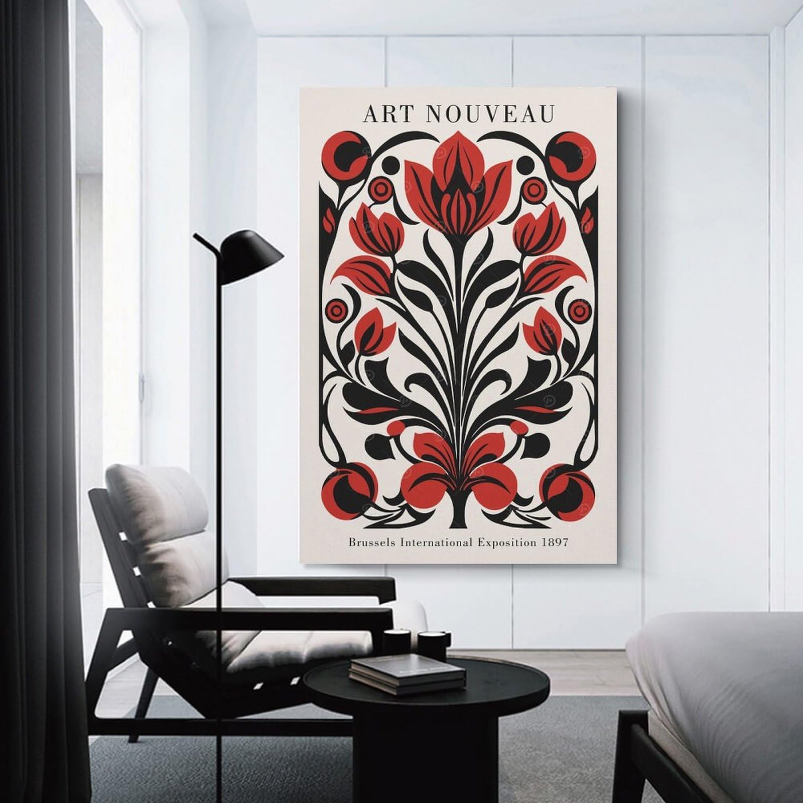 Junmoney Red Art Nouveau Nature Canvas Wall Picture, 24x36inch(60x90cm), for Sofa Walls, Lounge Or Home Corners, Modern Wall Decor for Cosy Interiors