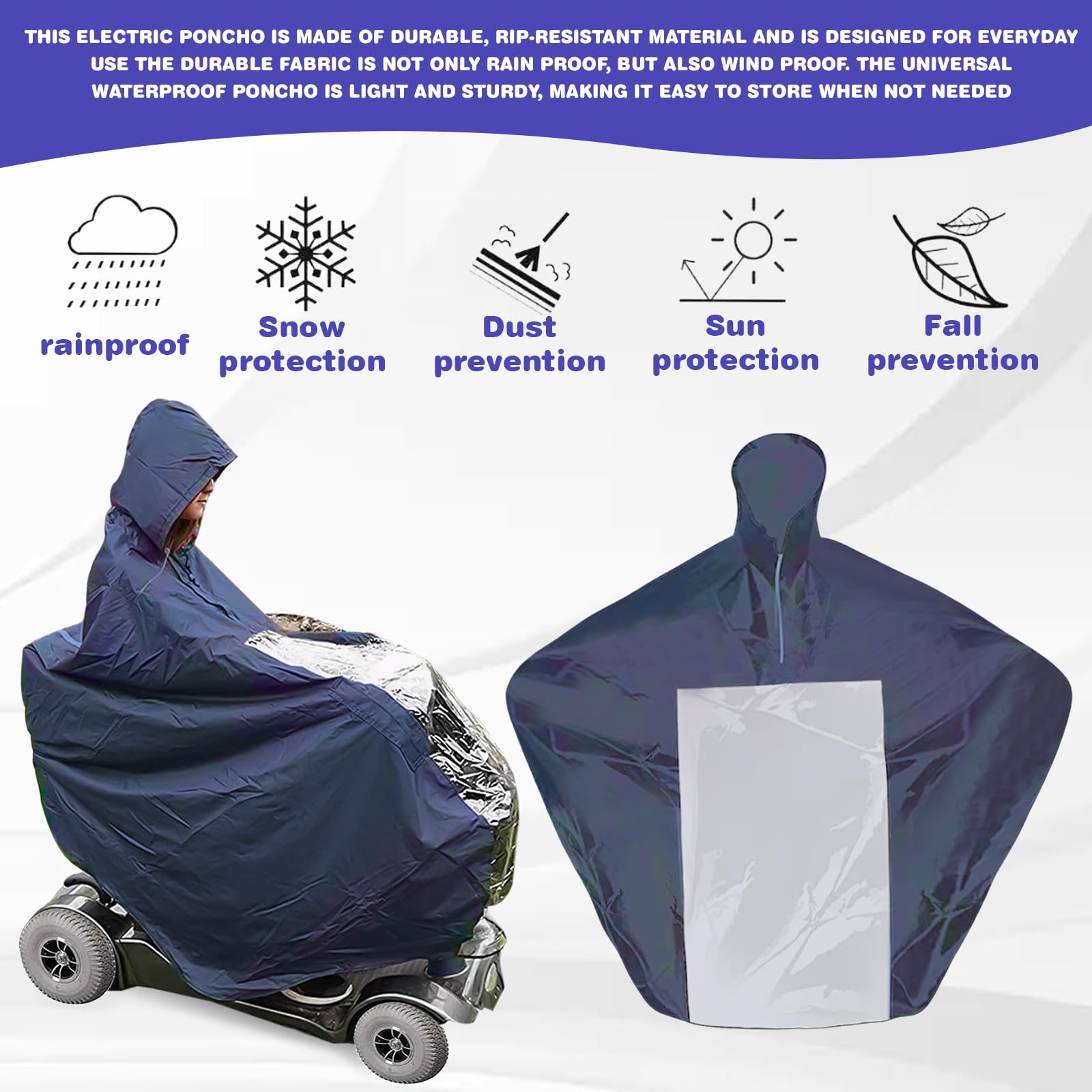 Poncho de pluie pour véhicules électriques : 165 x 110 x 175 cm Mobility Scooter Protection contre la pluie pour fauteuils roulants, scooter électrique, poncho de pluie universel imperméable