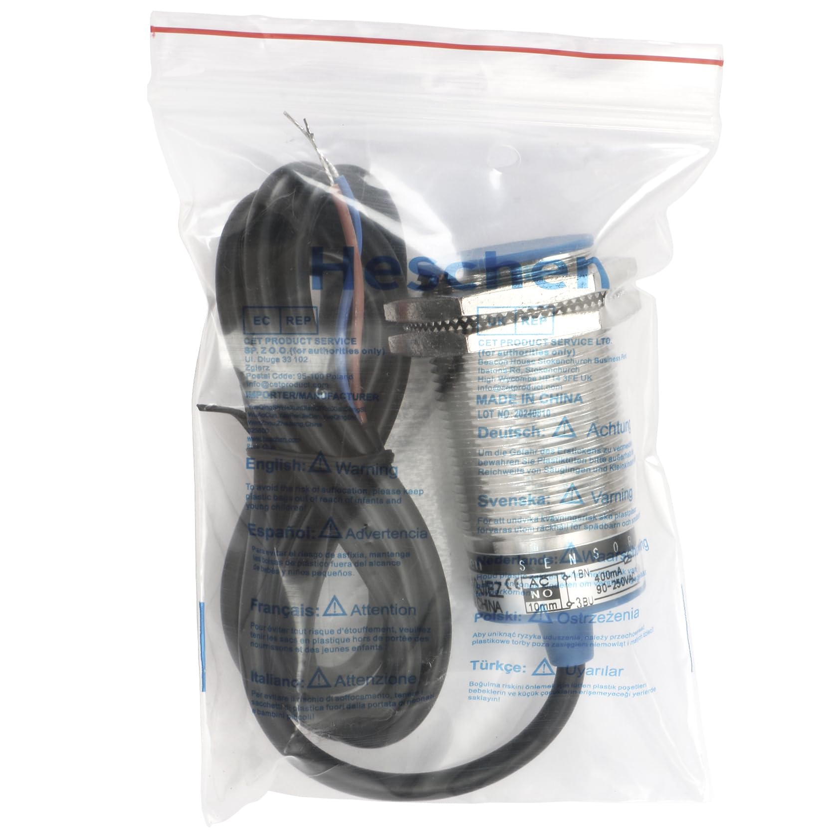 Détecteur Proximité Inductif Heschen M12 - 4mm - 90-250VAC - Normalement Ouvert