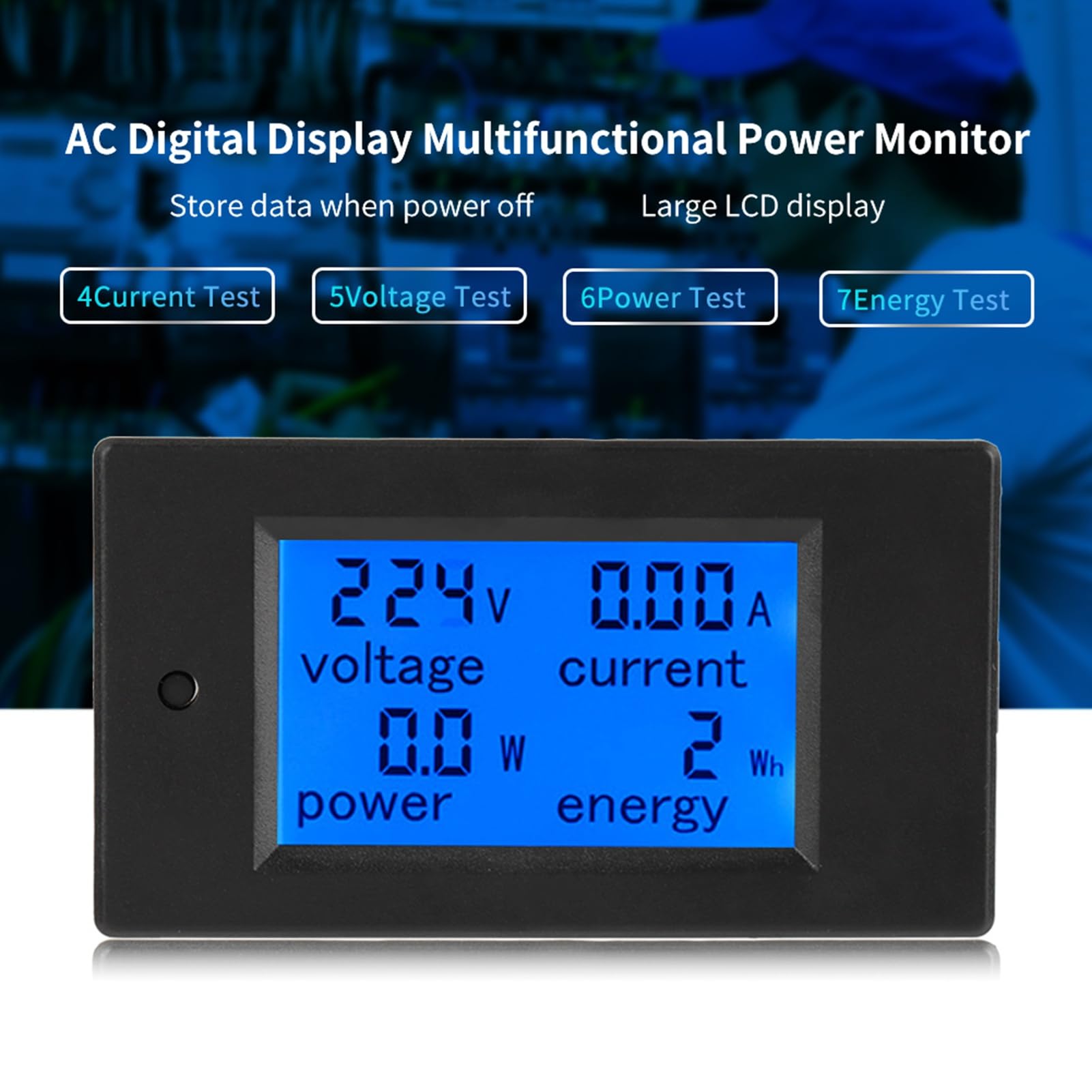Akozon Peacefair PZEM-021 AC-Spannungs- und Strom-Digitalmessgerät mit LCD-Display – Misst Strom, Energie und Mehr – 20 A, AC 80–260 V – Überlastalarm und Hintergrundbeleuchtungsfunktionen