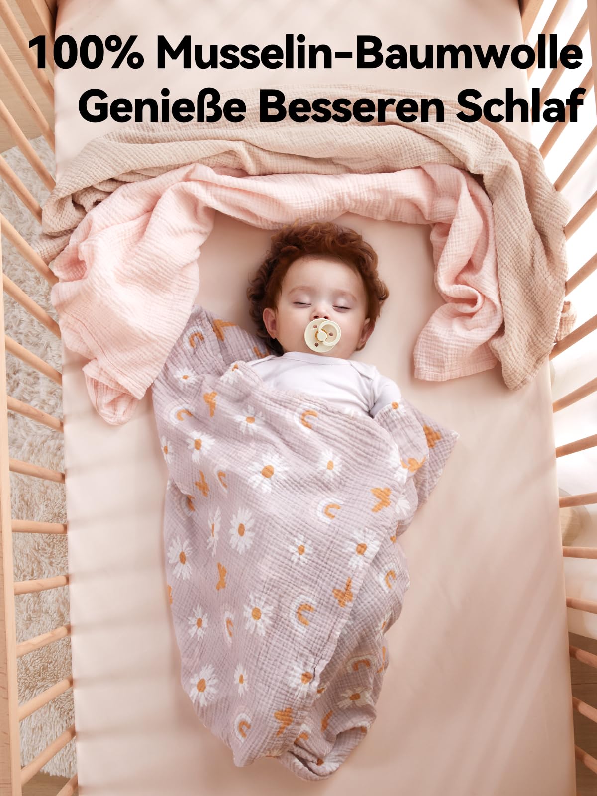 TILLYOU 3er Set Musselintücher Baby Pucktuch 75x100 cm Musselin Decke Baby Pucktücher 100% Baumwolle Babydecke, Rosa Schmetterling