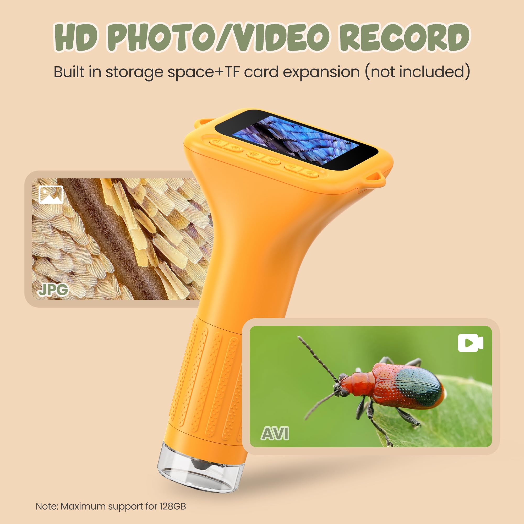 Microscopio Digital para Niños Portatil 1000X : USB Microscope con Pantalla IPS de 2,0 Pulgada - Mini Lupa Microscopio Exterior Electrónico a Partir de 3 a 12 años Cumpleaños Navidad Regalo