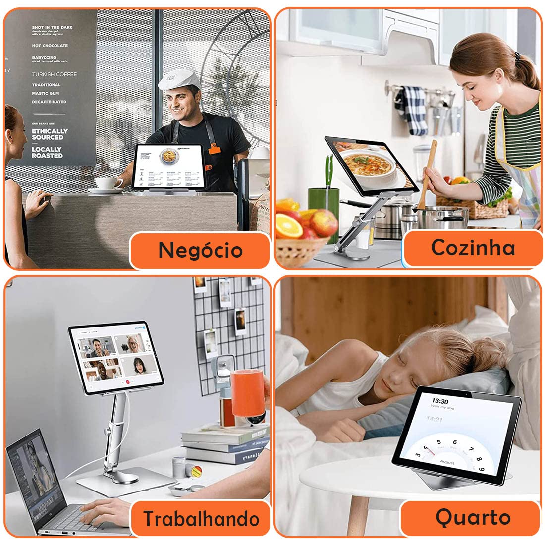 Iruihoo Supporto per tablet per scrivania Supporto a doppia asta in alluminio Supporto per tablet regolabile multi-angolo Accessori per ufficio domestico Compatibile con iPad Pro 13 12.9 11, iPad Air