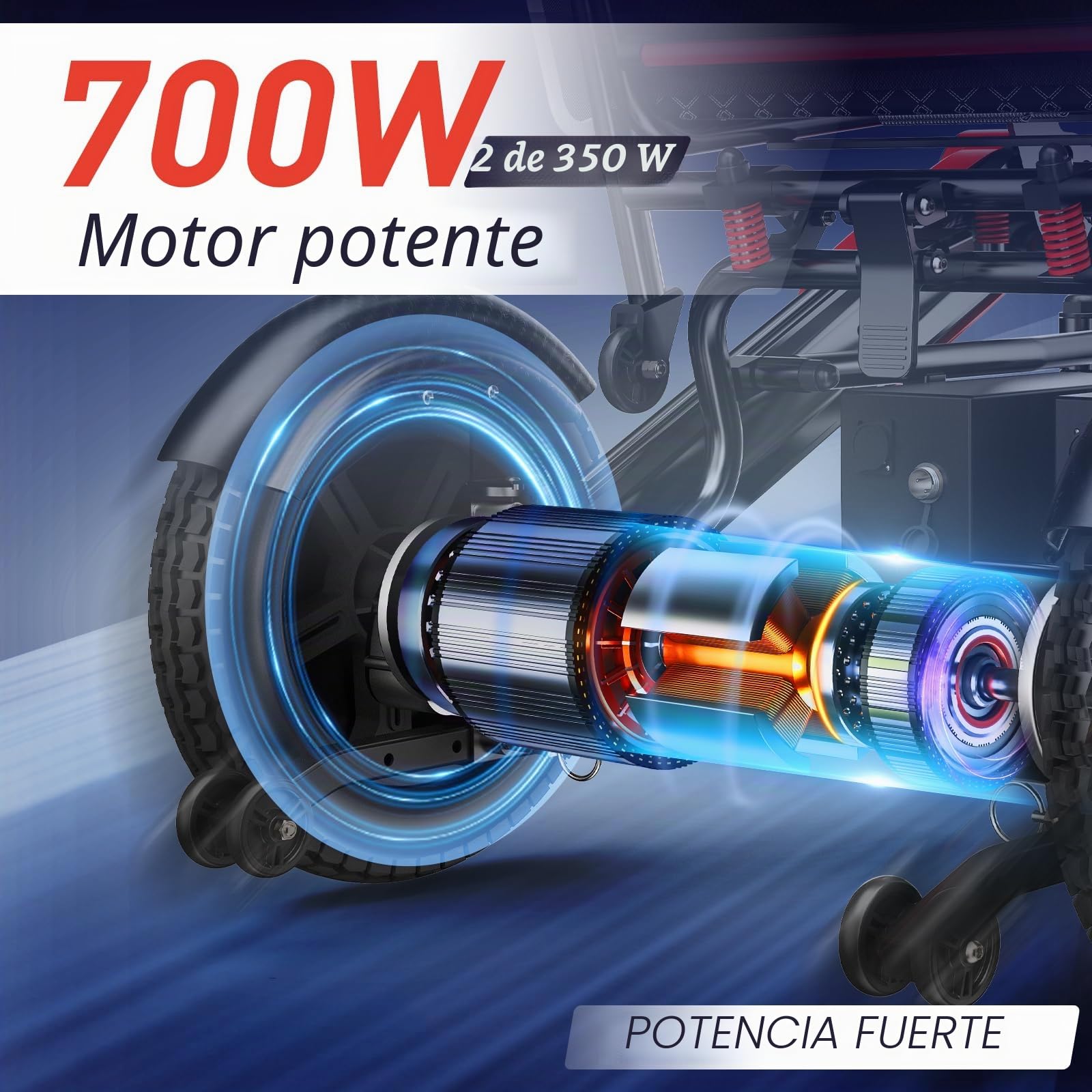 Silla de ruedas eléctrica plegable ligera: 700W Silla de ruedas eléctrica con ayuda deslizante trasero, 2 * 12 AH Sillas de ruedas eléctricas para personas mayores de hasta 150 kg