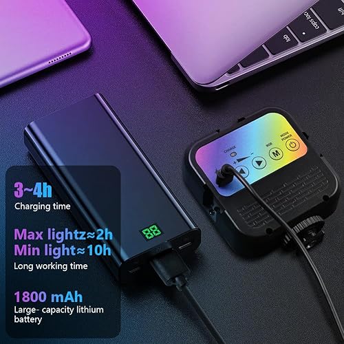 Miniatura 6 de WLR1 Luz de video RGB, luz de cámara, iluminación de fotografía portátil a todo color de 360, luz de video LED CRI 95+ 3000K-7000K, luz de selfie