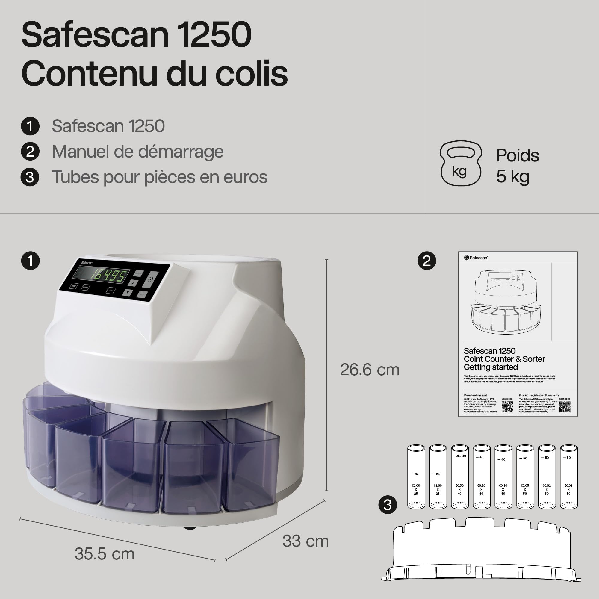 Safescan 1250 Trieuse de monnaie comptage et tri de pièces euros