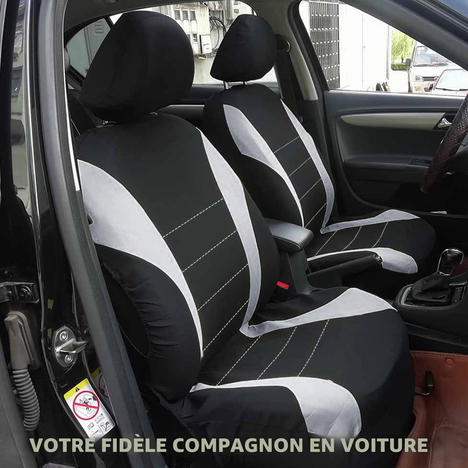 Lot de 2 housses de siège de voiture avant - Respirantes - Universelles - Gris