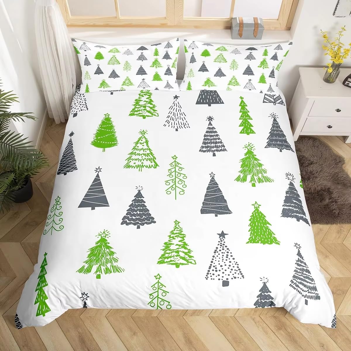 Parure de lit 240x220 haut de gamme au motif sapin de Noël avec tissage résistant doux