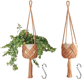 2 Piezas Macramé para Colgar Plantas con Patrones, colgadores de macramé para macetas de hasta 20 cm de diámetro, Color Caramelo