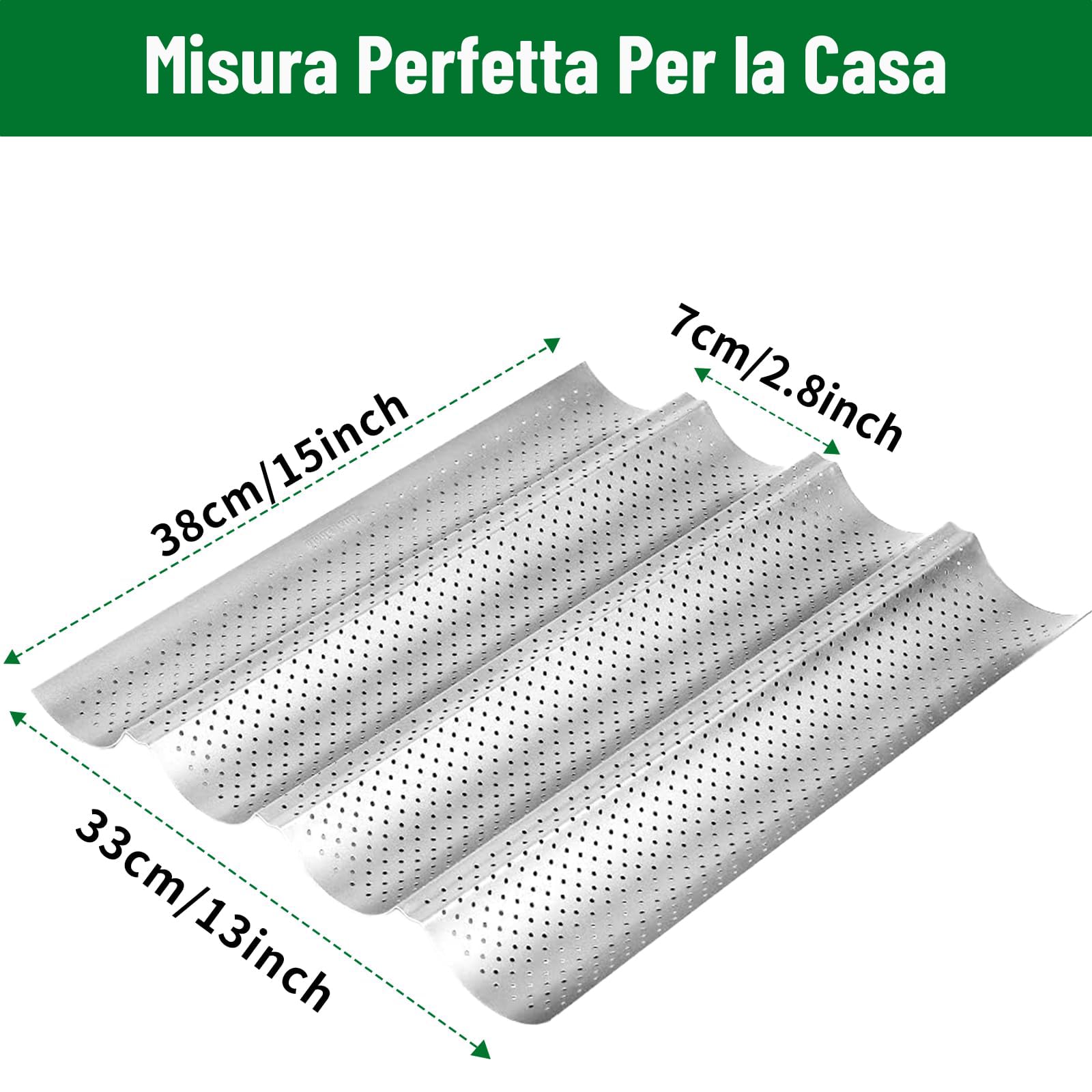 Amagabeli - Teglia da forno per baguette, 38,1 x 33 cm, per 4 pagnotte e baguette