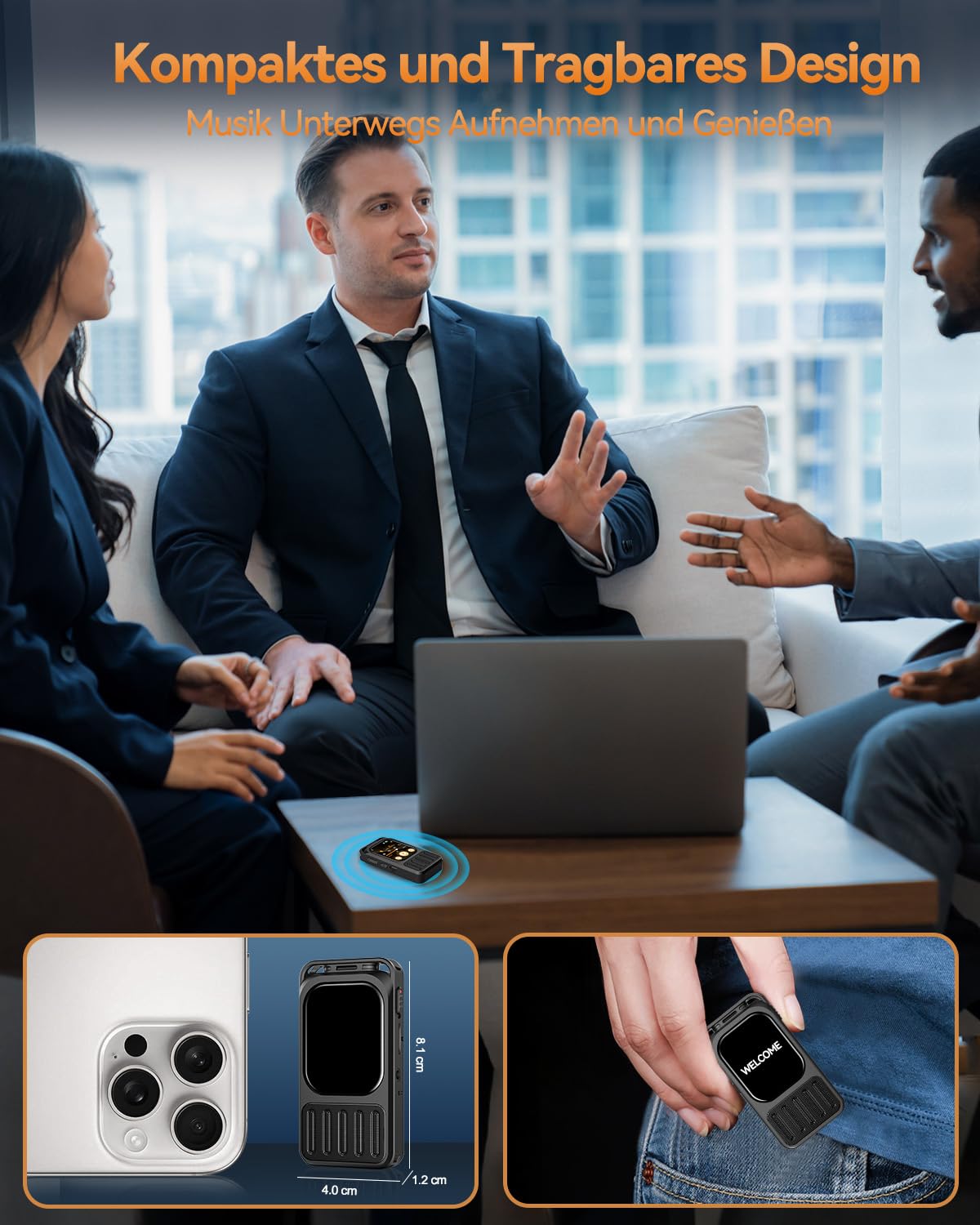Diktiergerät mit 2 Zoll Touchscreen & Bluetooth, XIXITPY HD 100Std Aufnahmegerät mit DSP-Rauschunterdrückung, MP3, Sprachaktivierung für Meetings Interviews Vortrag Vorlesun