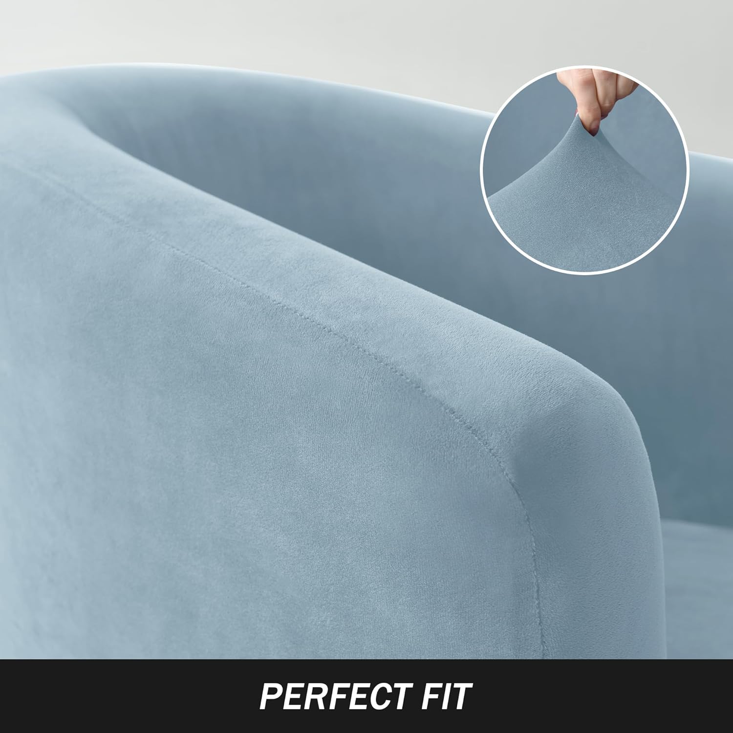 Stretch Tub Chair Covers, 2-Piece Club Chair Slipcover with Cushion Cover Soft Velvet Armchair Slipcovers Furniture Protector for Living Room (Light Blue)