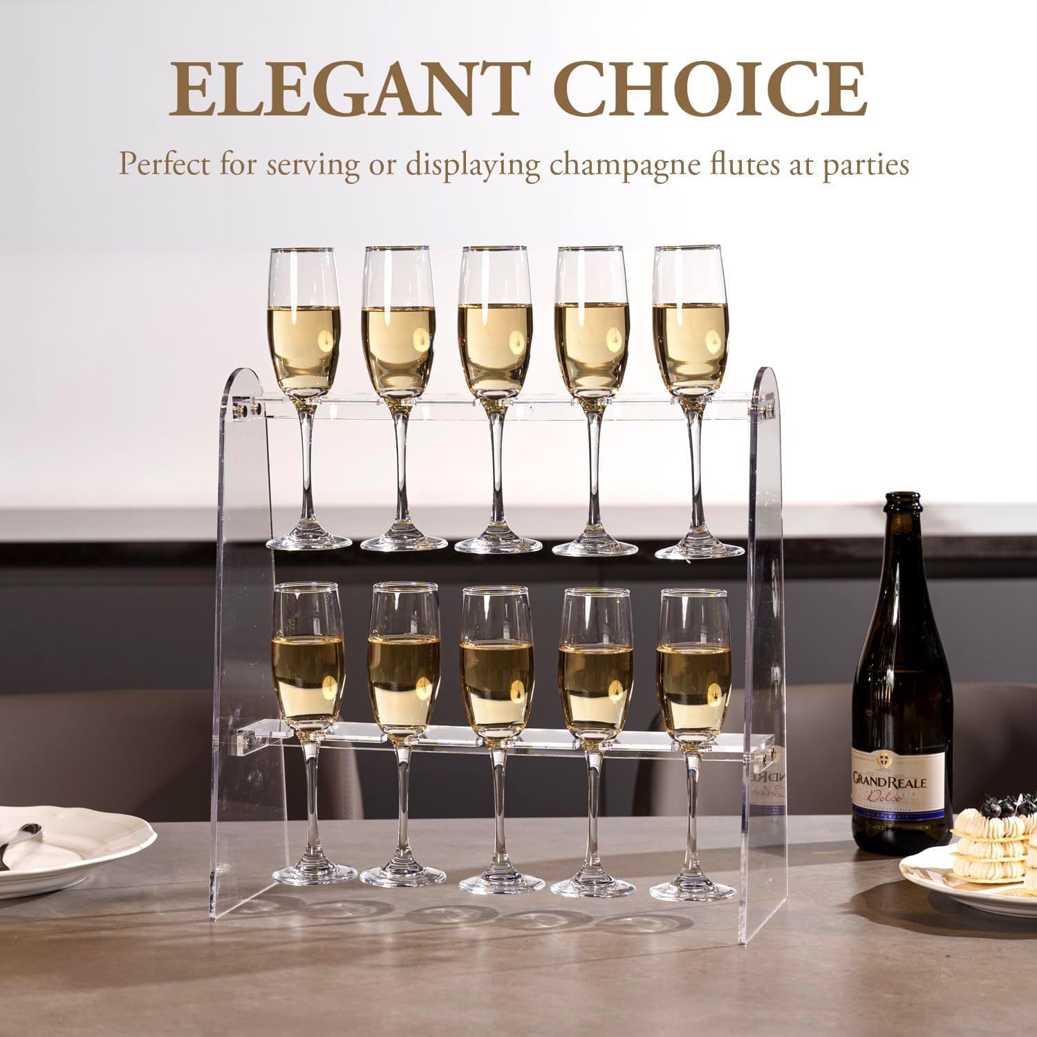 AOKZOE Champagne Wall Holder,2-Tier Acrylic Champagne Glass Holder Stand,Holds 10 Cups,Flute Stand for Drinks and Wine Glass Display Rack (Transparent Champagne Hanger)