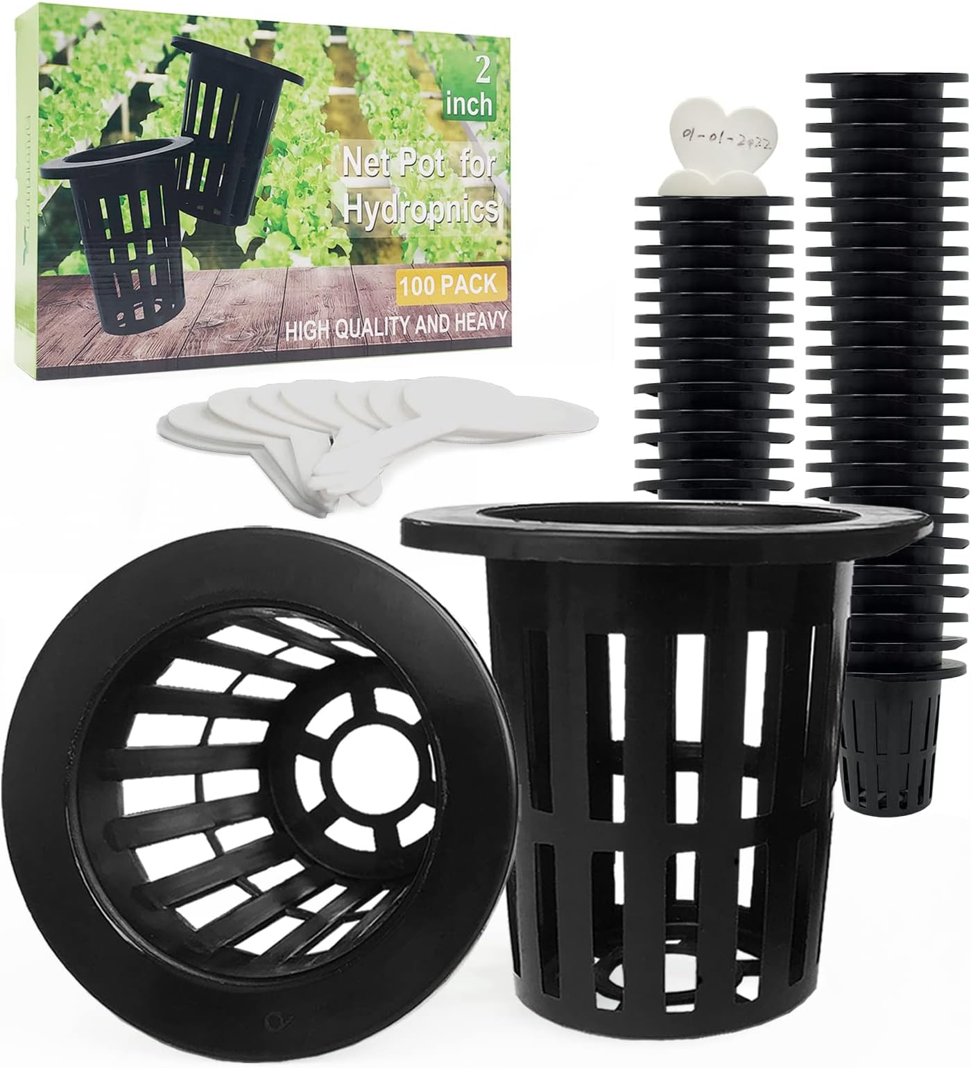 50 Cestini Rete Per Idroponica 4,4 Cm - Vasi Per Acquaponica Con Supporto Per Semi, Plastica UV Resistant (Nero)