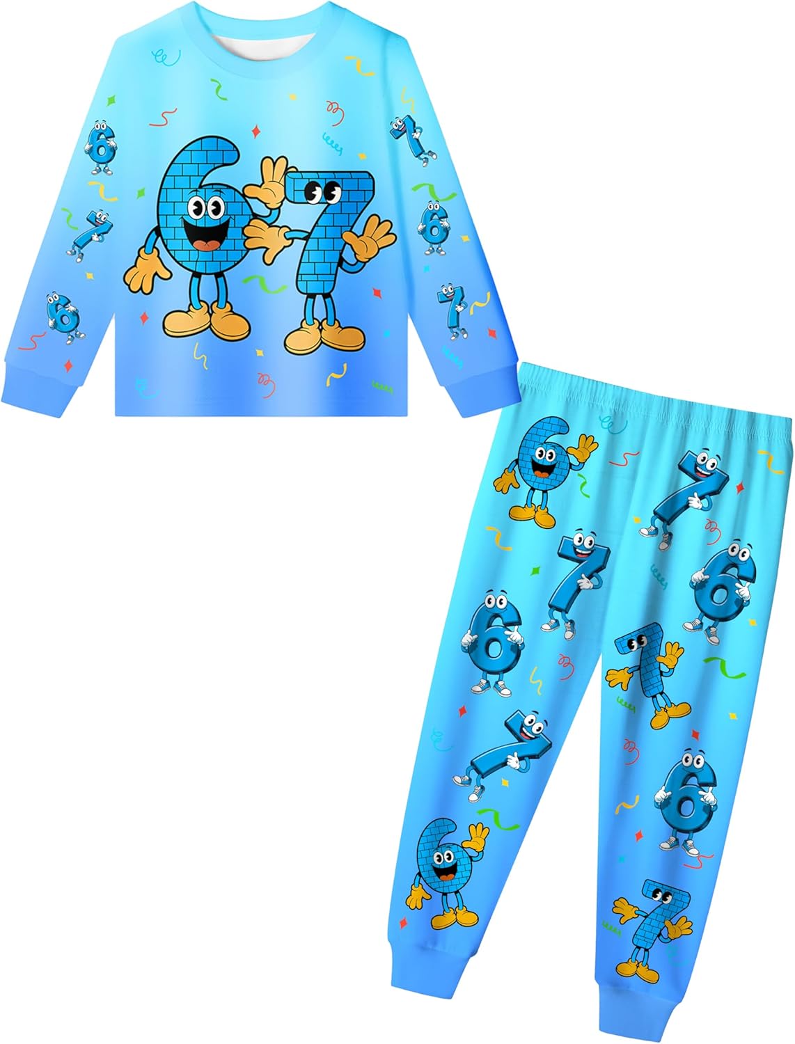 Boys 2PCS Christmas 67 Pattern Outfits Kids Six Seven Shirt and Pants Clothes Set