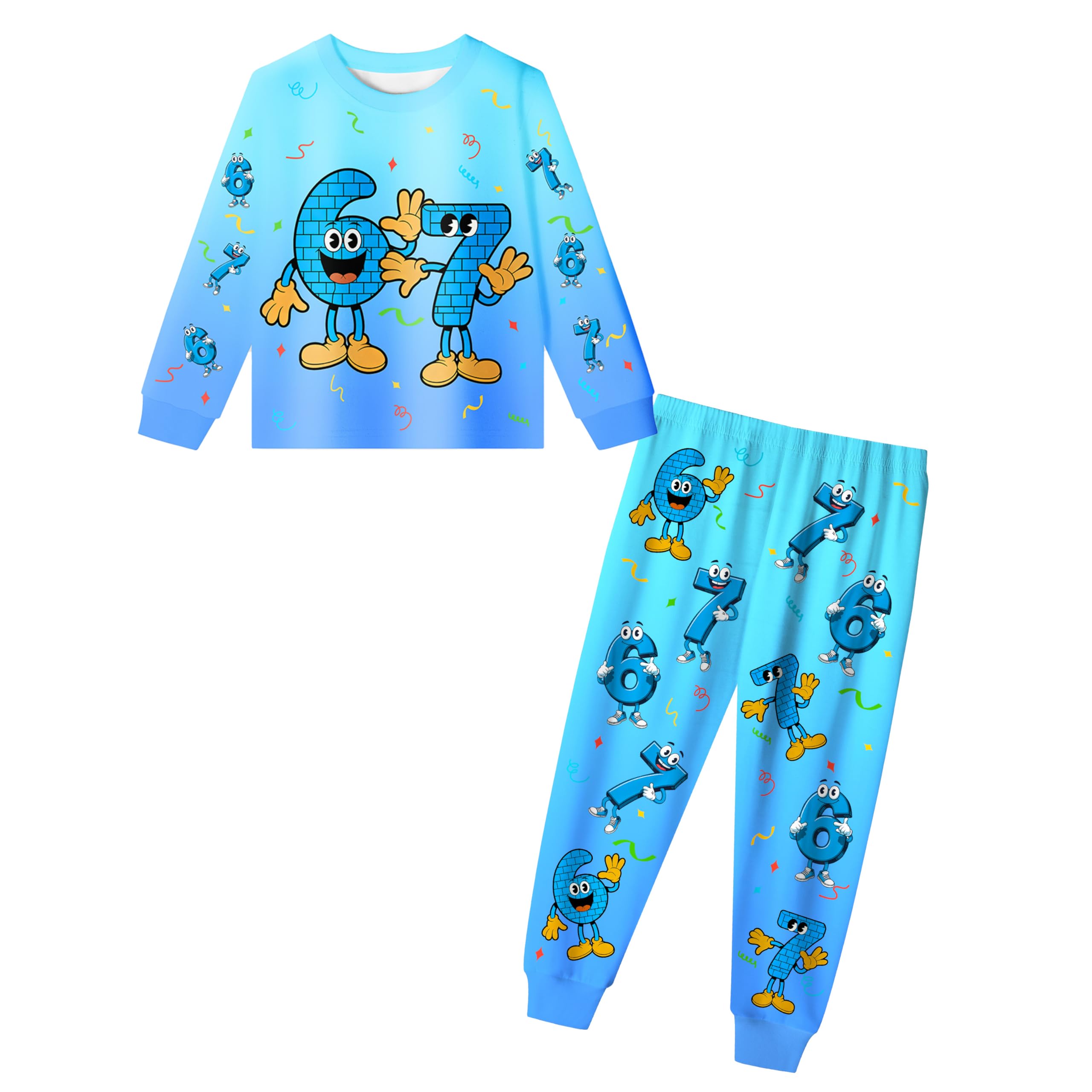 Boys 67 Clothes Set Six Seven Pattern Shirt and Pants Long Sleeve Casual Outfits for Kids 5-12 Years