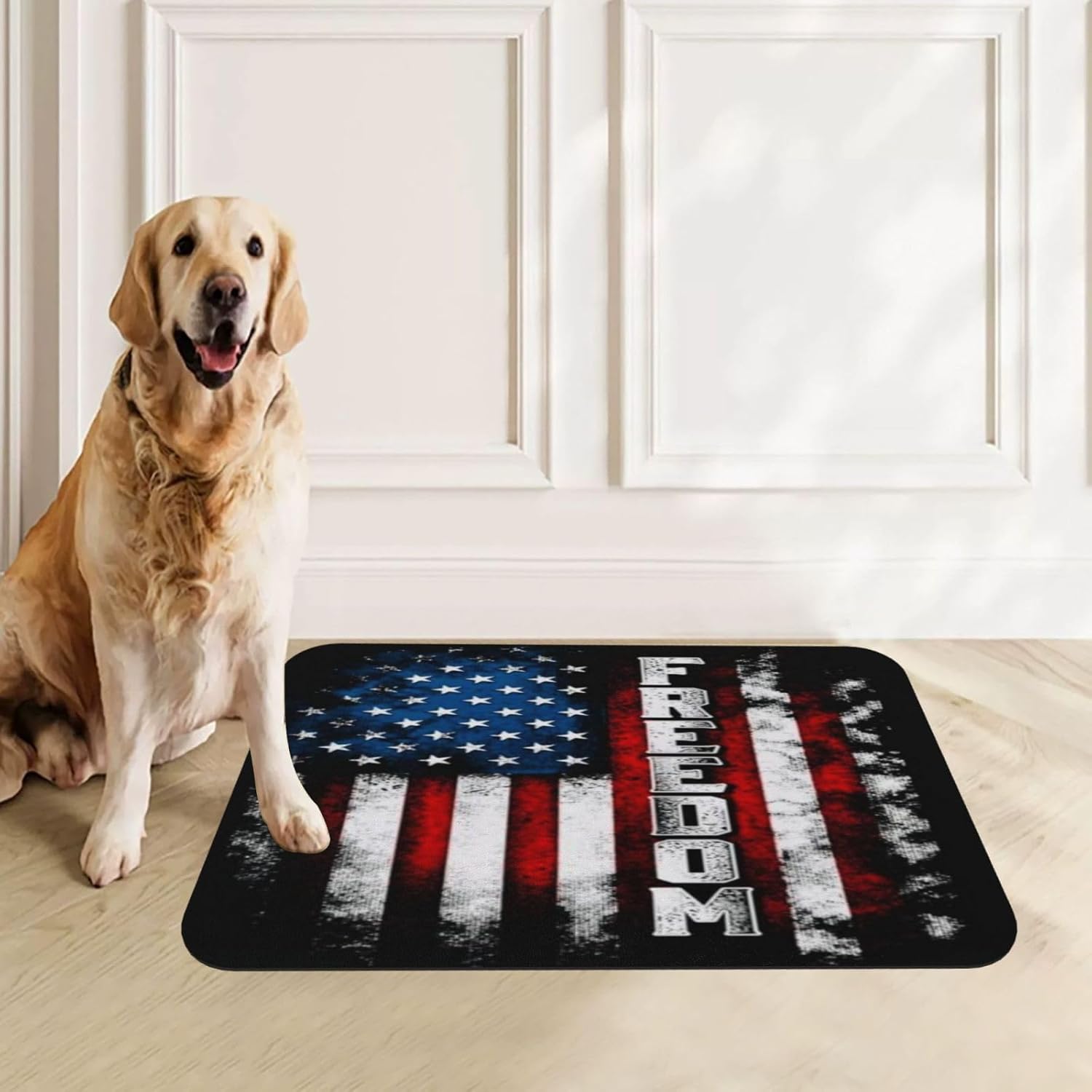 American Flag Pet Feeding Mat-Absorbent Quick Dry Pet Cat Dog Food Mat Non Slip Waterproof Rubber Dish Placemat
