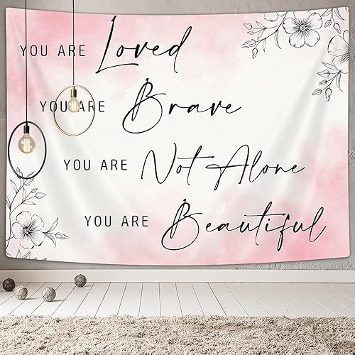 Miniatura 2 de Ptrxobj Tapiz de amor para dormitorio, adolescente y niña, decoración de pared con frase "You eres", con estampado floral rosa, decoración de sala