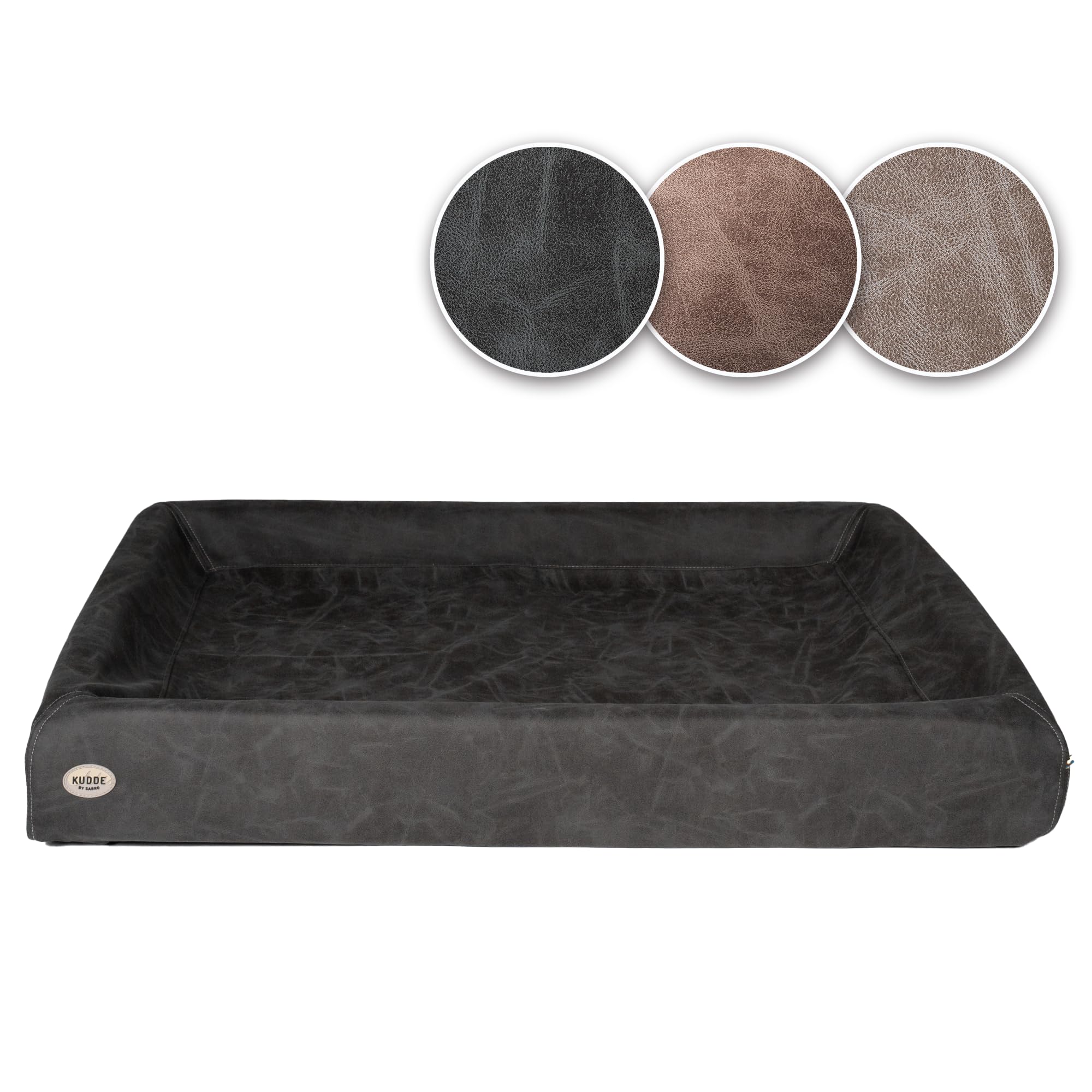 SABRO KUDDE Orthopädisches Hundebett – Martin Rütter – Hochwertige Wildlederoptik – Waschbar & Wasserabweisend – Ergonomisch – Premium Haustierzubehör für Mittelgrosse, Grosse Hunde in Dark Grey