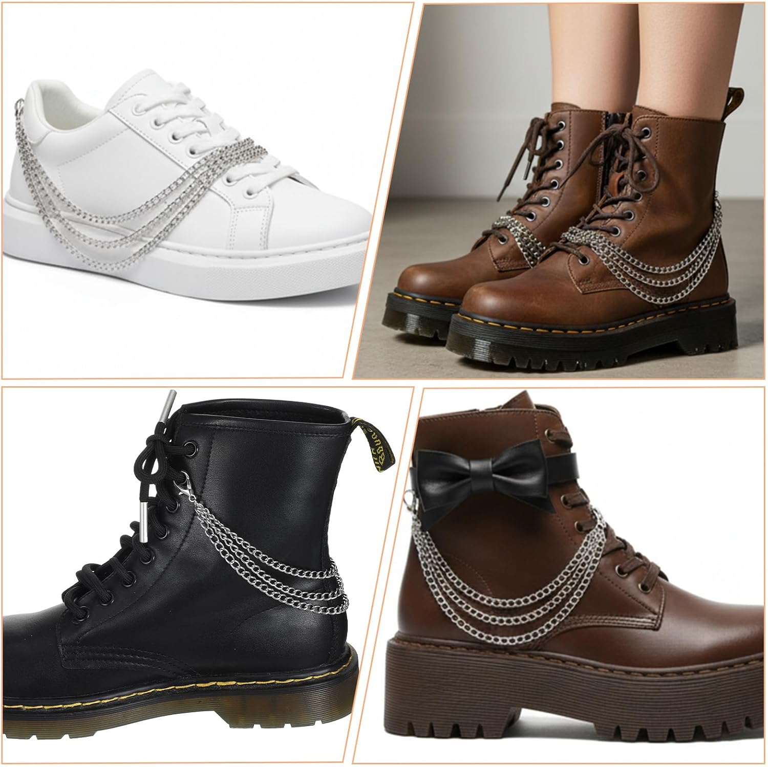 Grevosea 2 PCS Boot Charms, Goth Shoe Charms Boot Chains for Women Shoe Accessories Punk Decoration for Boot Sneaker Bag Handbags Purse Pants Car Keychain (Silver)