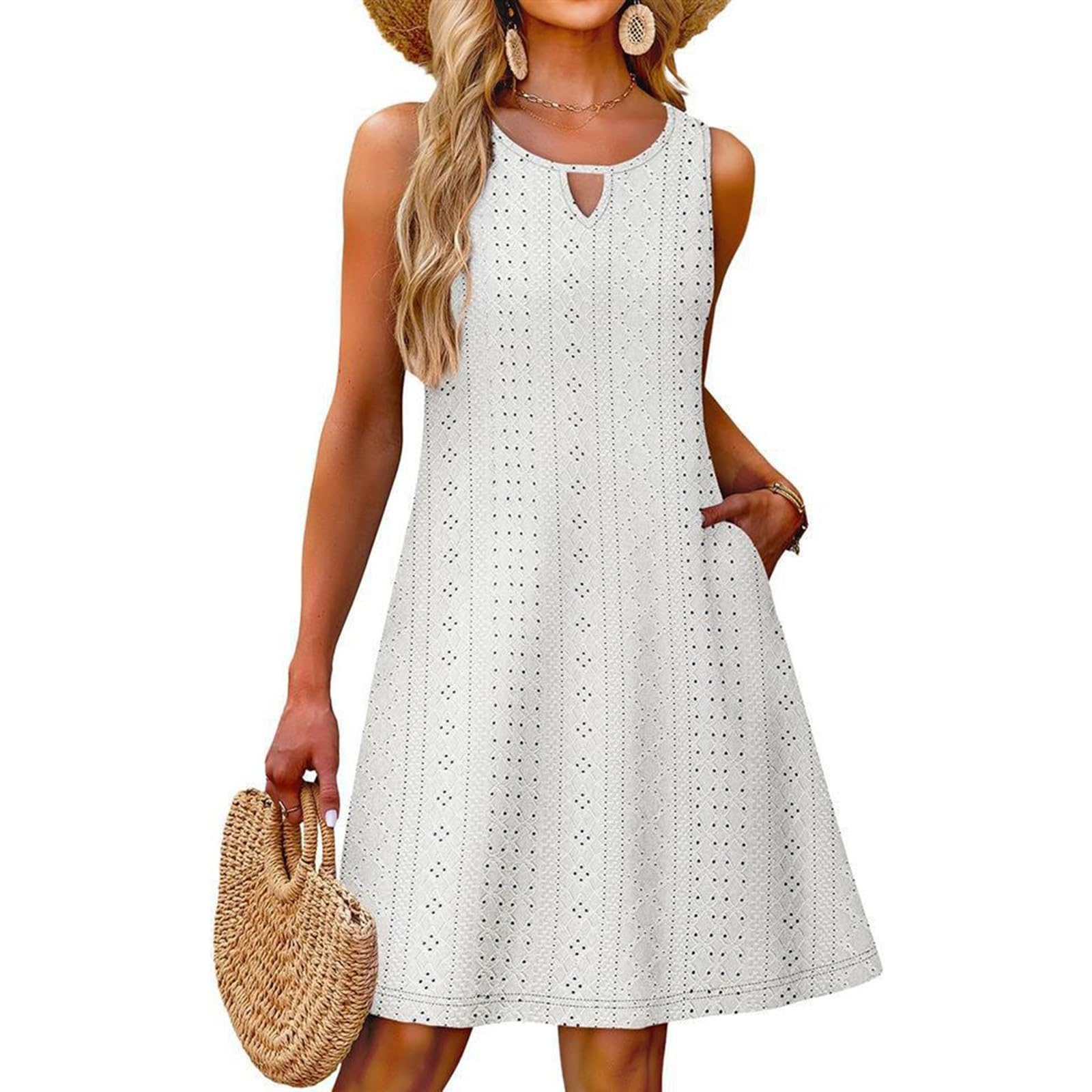 Vestido de playa para mujer, sin mangas, holgado, casual, de verano, vestidos de playa, vestidos de noche, vestidos de verano, vestido ligero y aireado para vacaciones, ropa de descanso