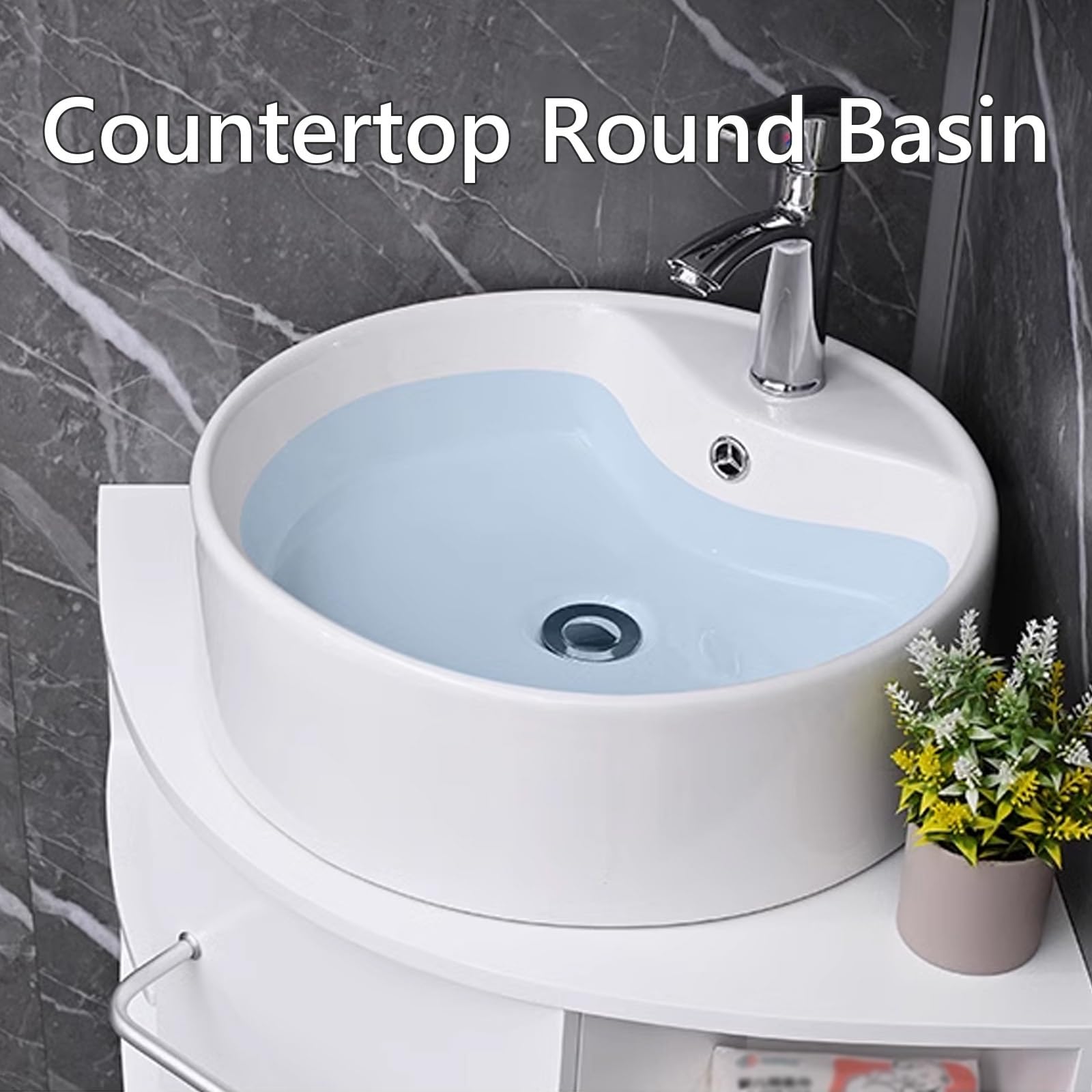 Mobile Bagno Sospeso con Lavabo, Mobile Specchio Bagno LED, Lavabo Tondo, Molto Spazio di Archiviazione, Mobile Angolare Bagno Sospeso, per Bagno(55CM)