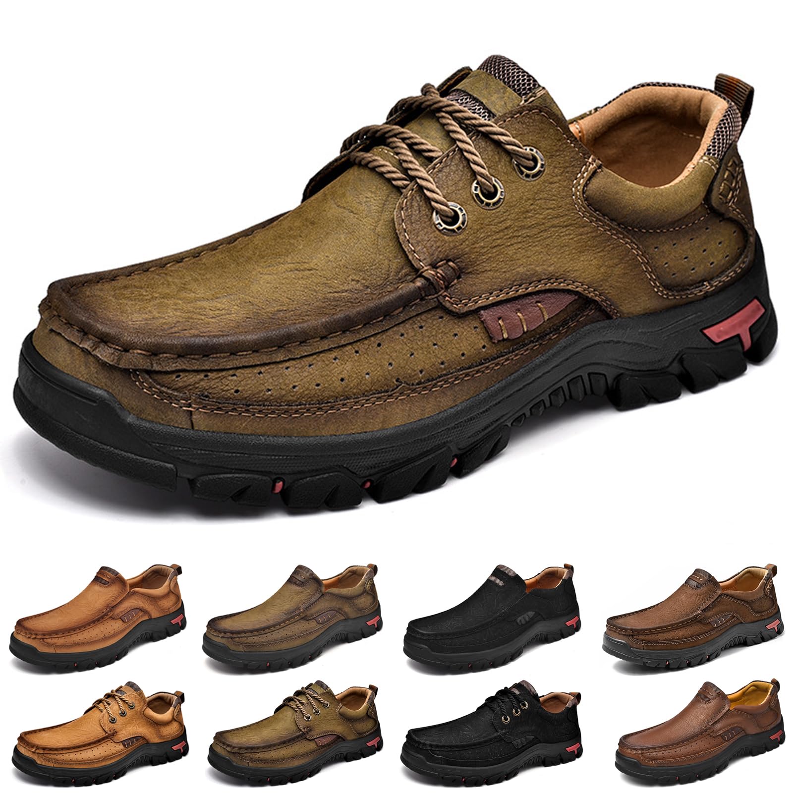 Herren Leder Lokassins Wanderschuhe Casual Schuhe Slip On Loafers Outdoor rutschfeste Wanderschuhes für Männer Teenager