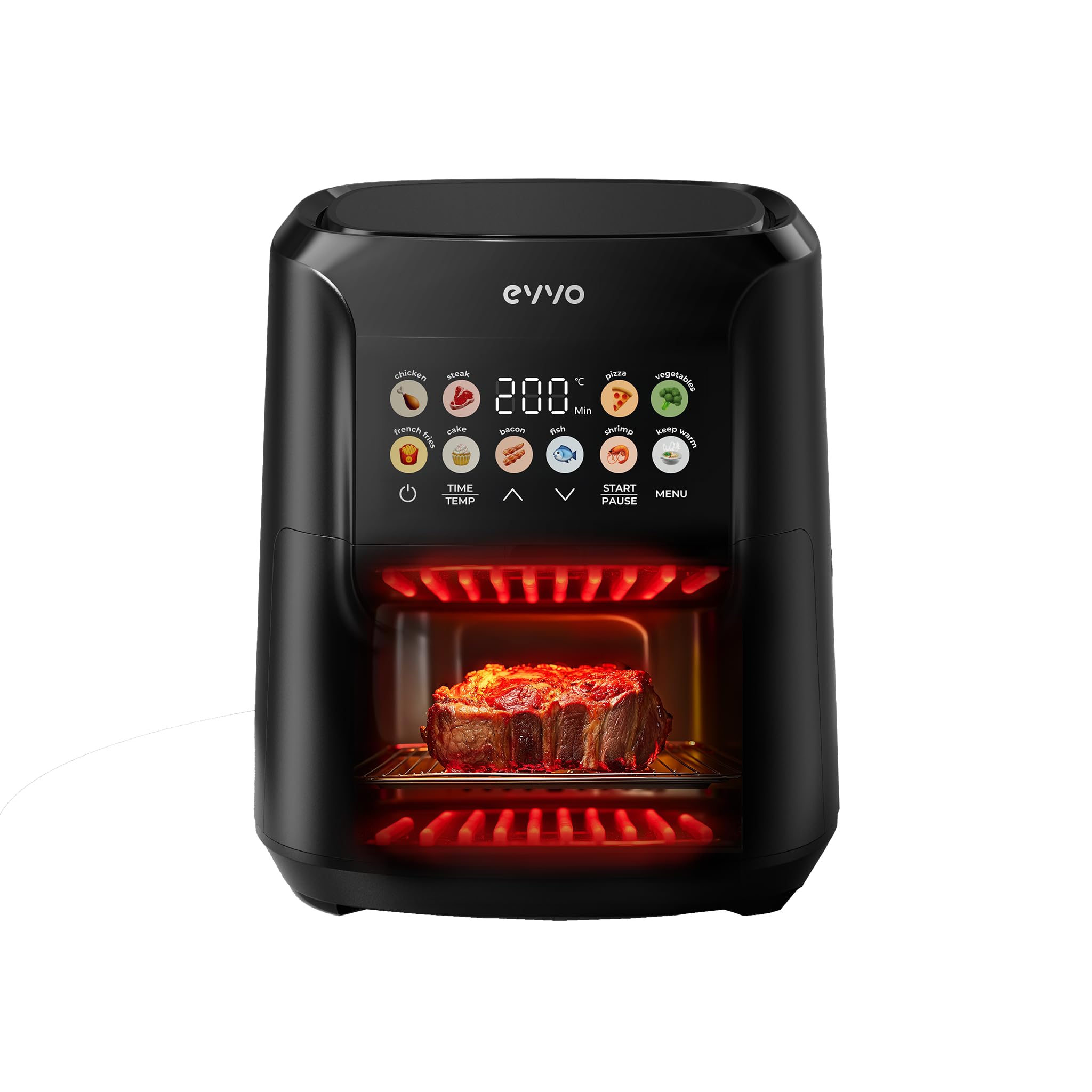 EVVO Freidora Sin Aceite Tasty Fryer Advance 8L - Air Fryer con 2000W, Tecnología Dual Resistencia, Panel Táctil, Multifunción, Temporizador, Apagado Automático, Acero Inox, Antiadherente